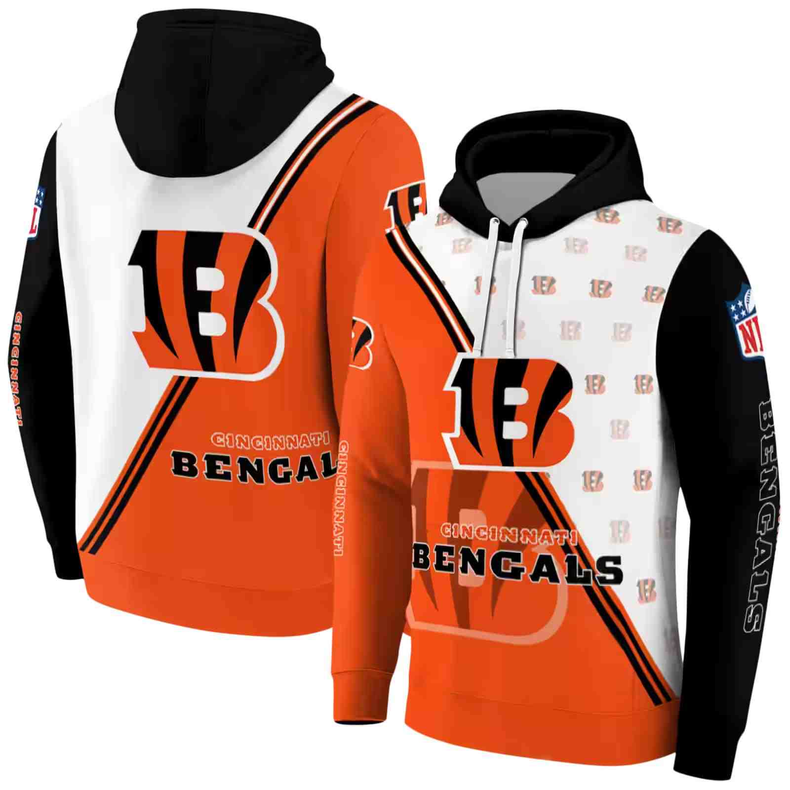 cincinnati bengals diagonal stripe orange white hoodie fashion forward