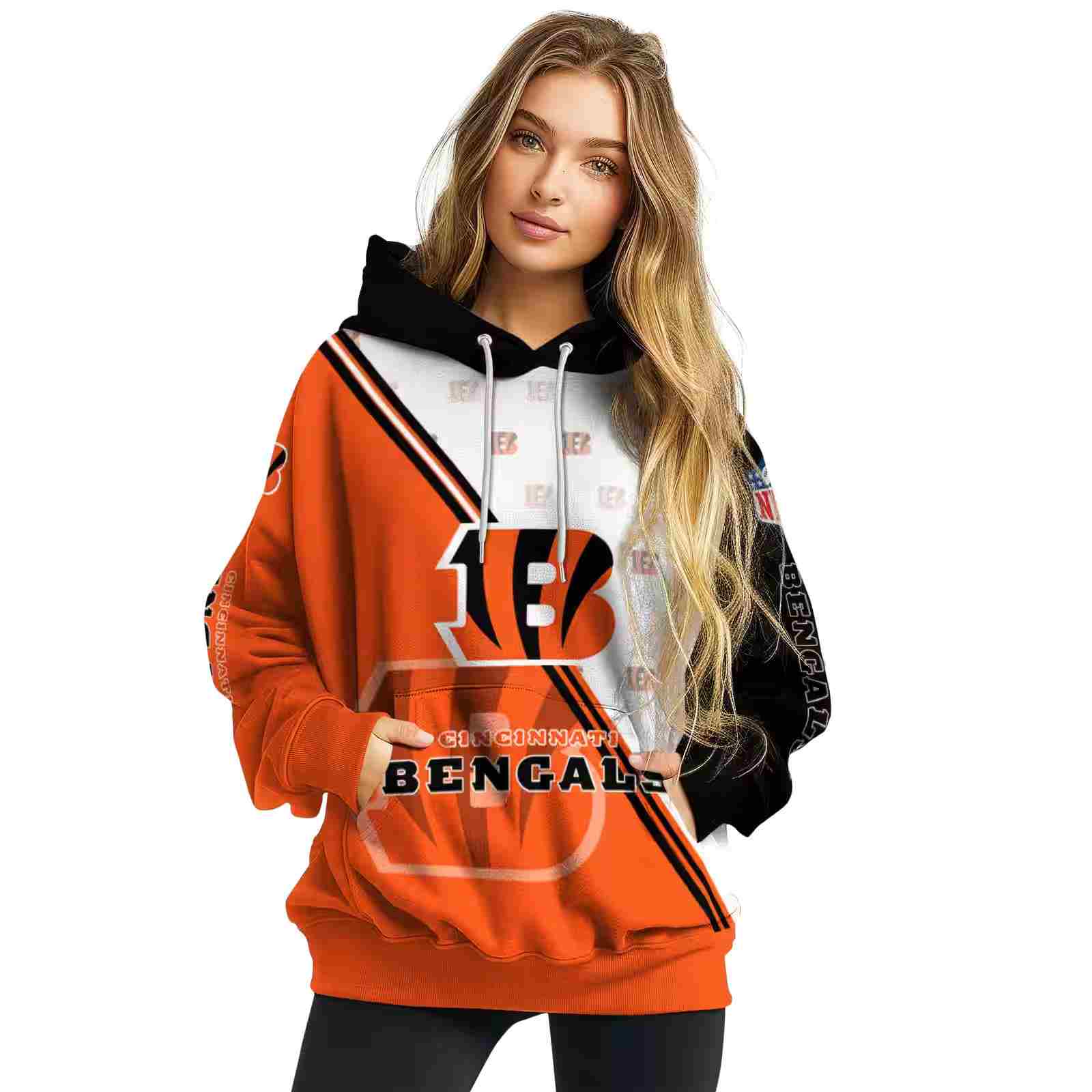 cincinnati bengals diagonal stripe orange white hoodie high quality