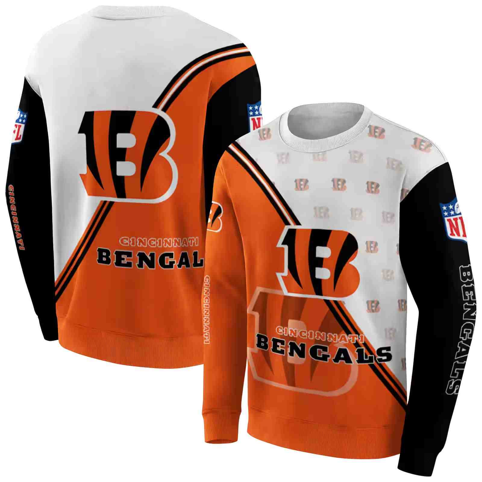 cincinnati bengals diagonal stripe orange white hoodie premium grade