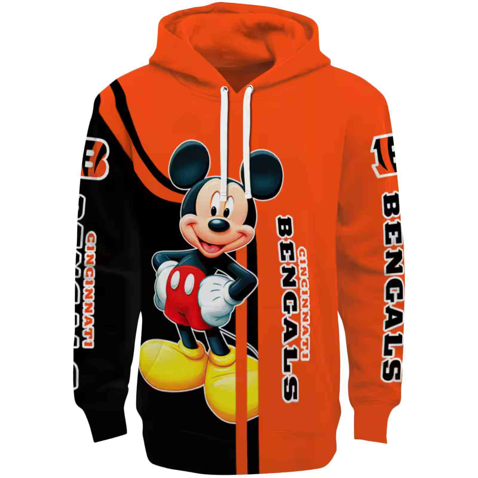 Cincinnati Bengals Mickey Mouse Orange Black Hoodie