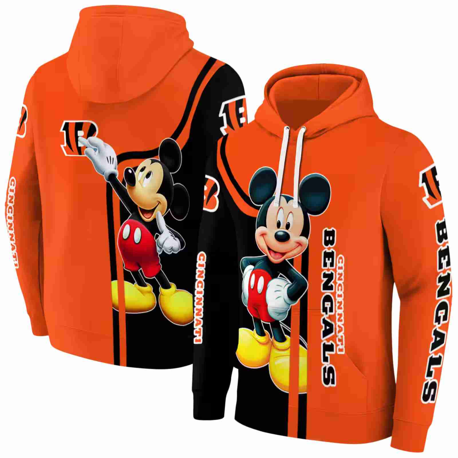 cincinnati bengals mickey mouse orange black hoodie fashion forward