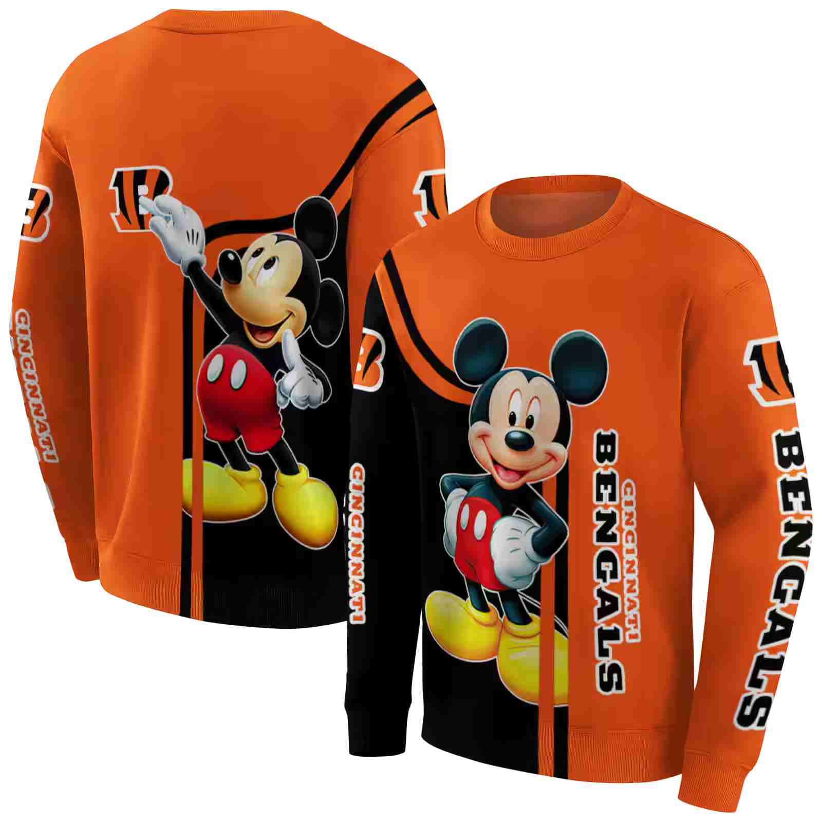 cincinnati bengals mickey mouse orange black hoodie premium grade