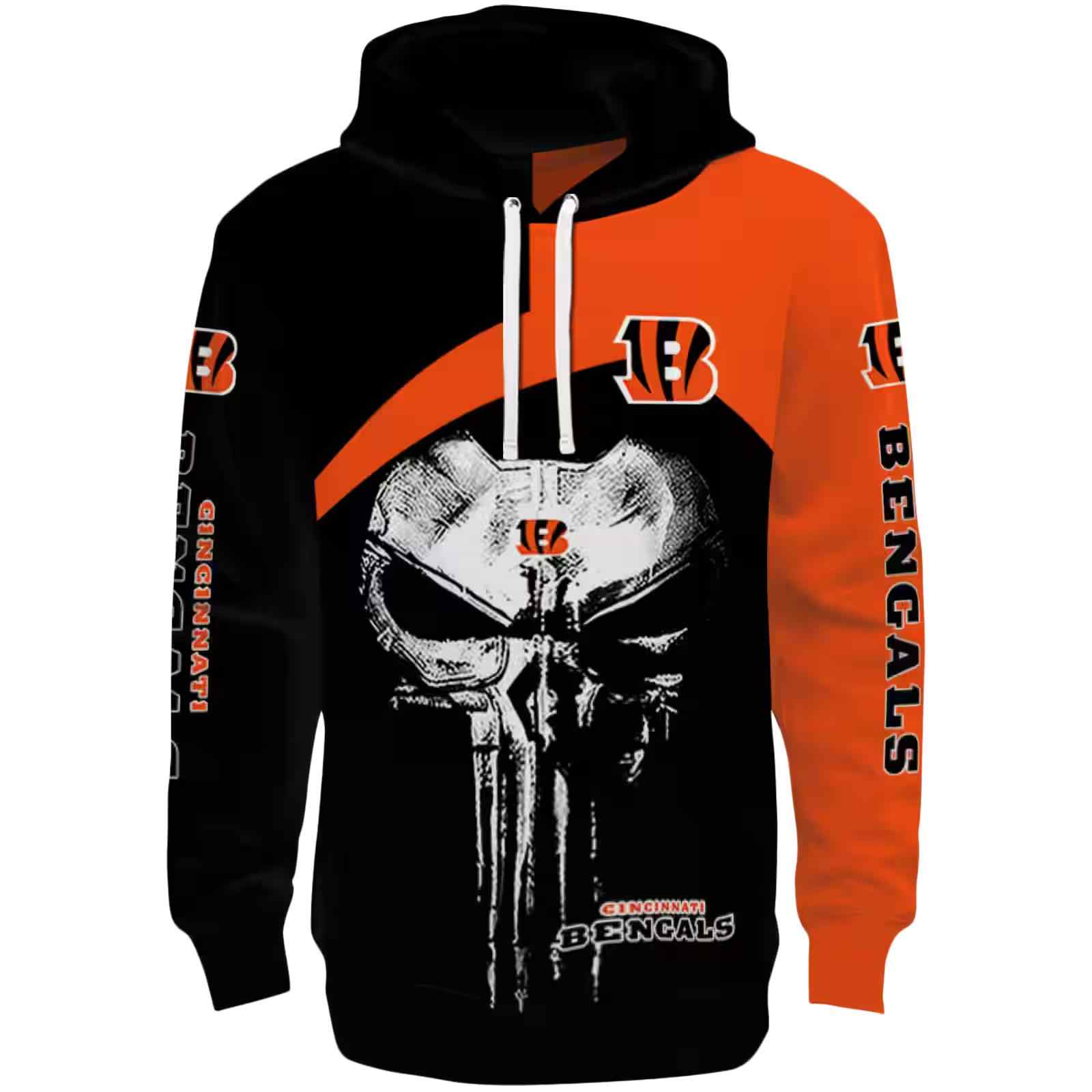 Cincinnati Bengals Skull Punisher Black Hoodie