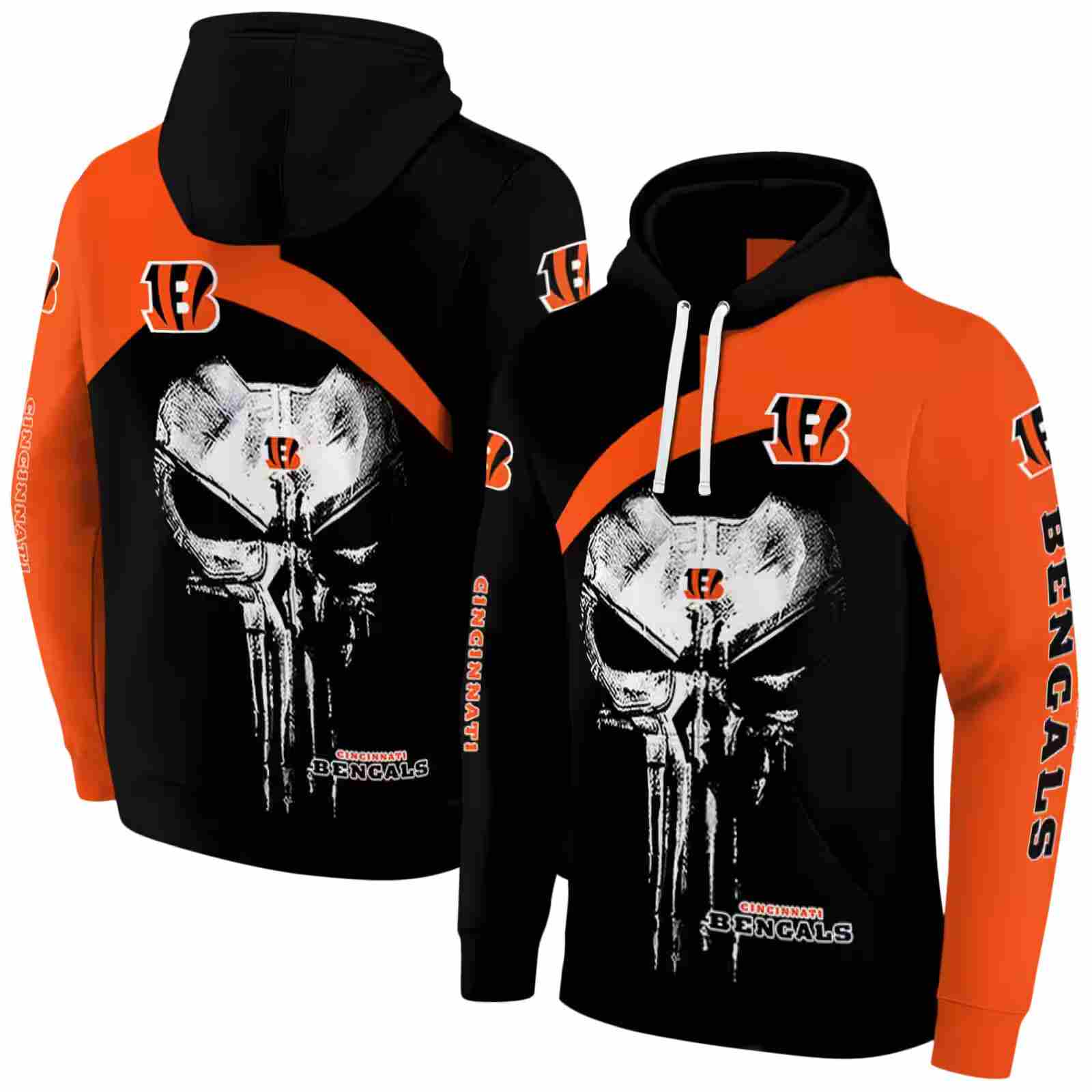 cincinnati bengals skull punisher black hoodie fashion forward