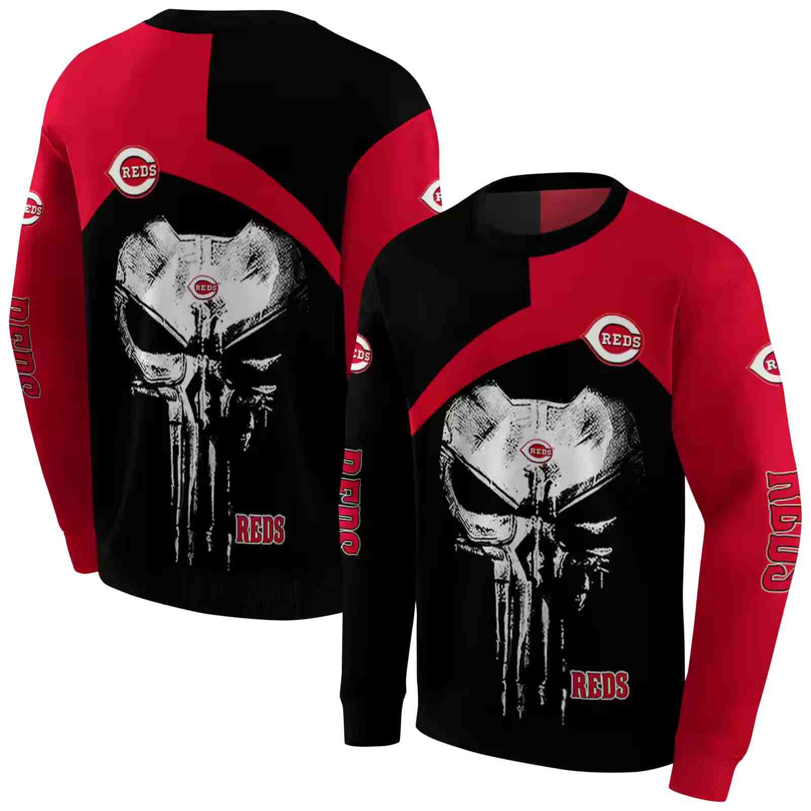 cincinnati reds skull punisher black hoodie premium grade