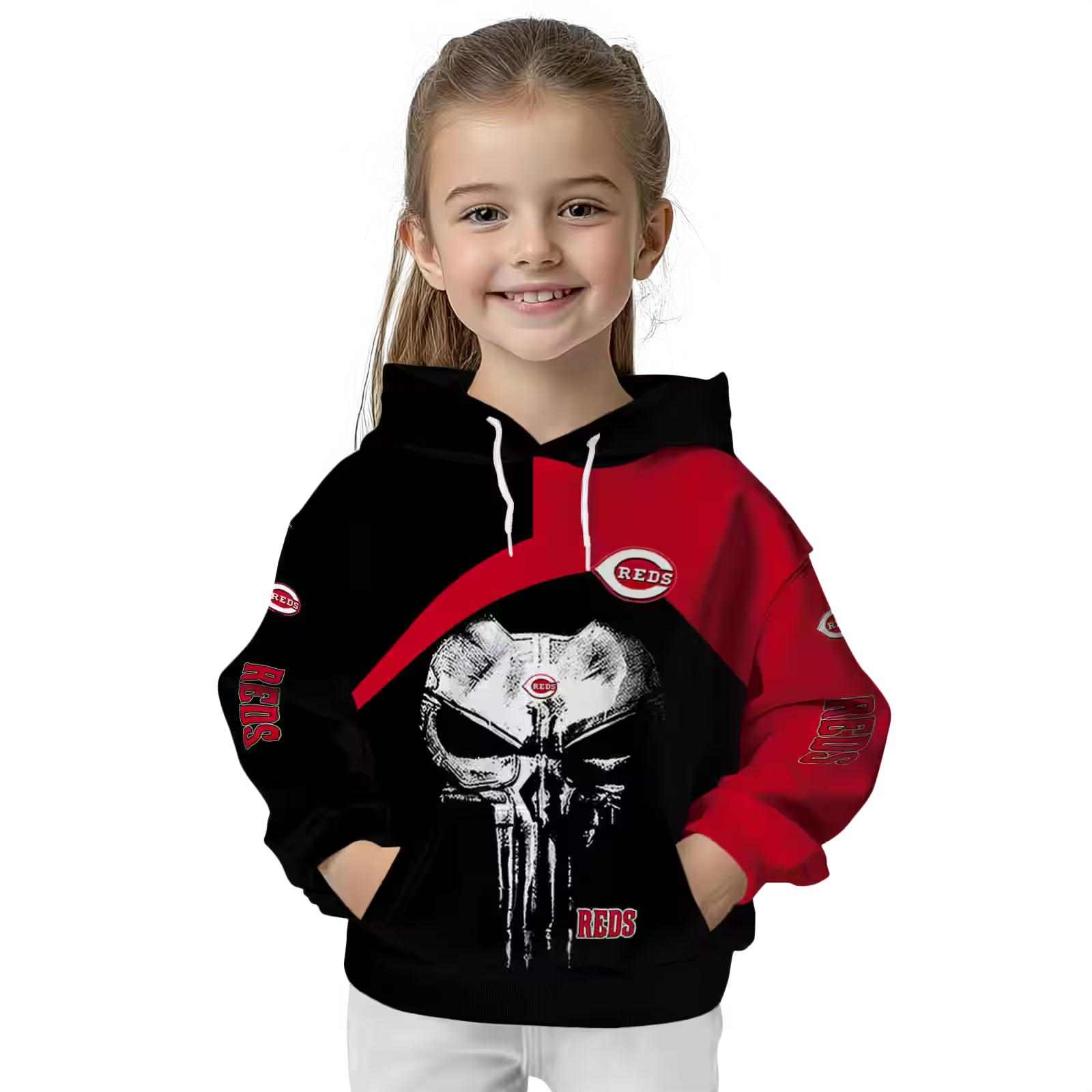 cincinnati reds skull punisher black hoodie top rated