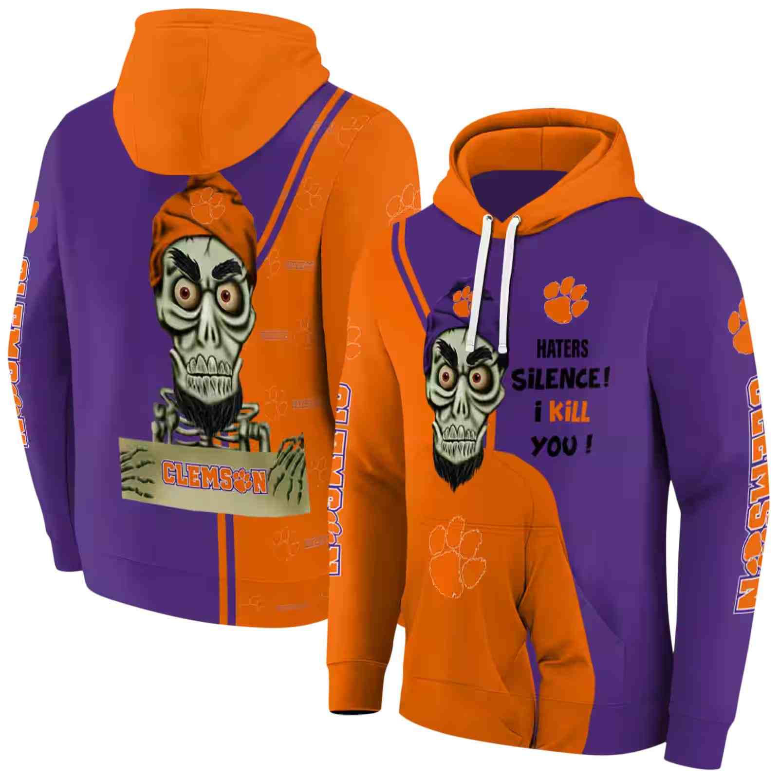 clemson tigers achmed skull orange hoodie fashion forward