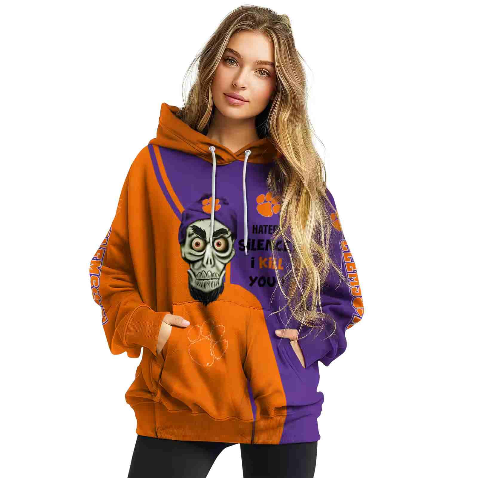 clemson tigers achmed skull orange hoodie high quality