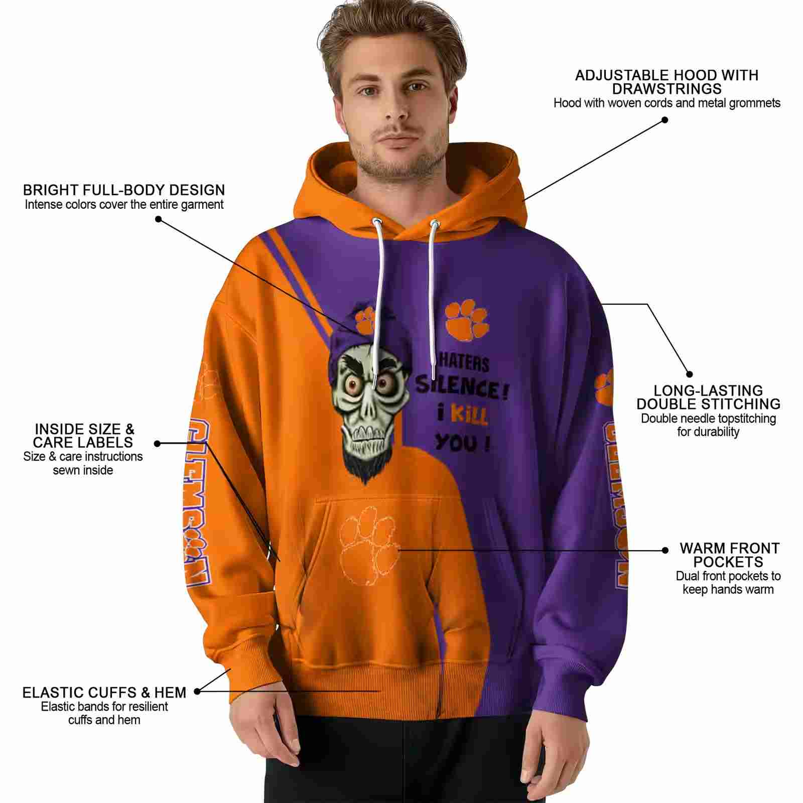 clemson tigers achmed skull orange hoodie latest model