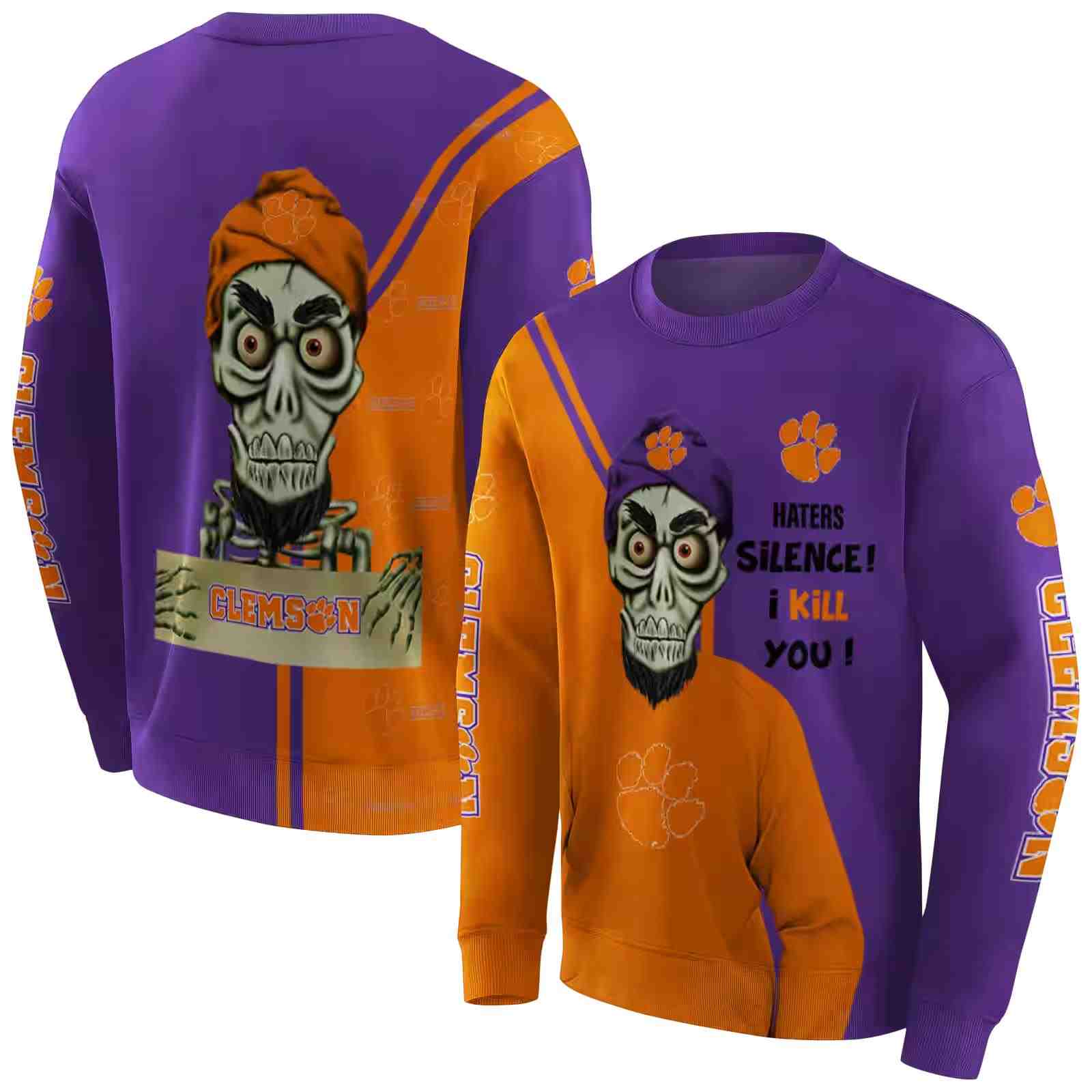 clemson tigers achmed skull orange hoodie premium grade