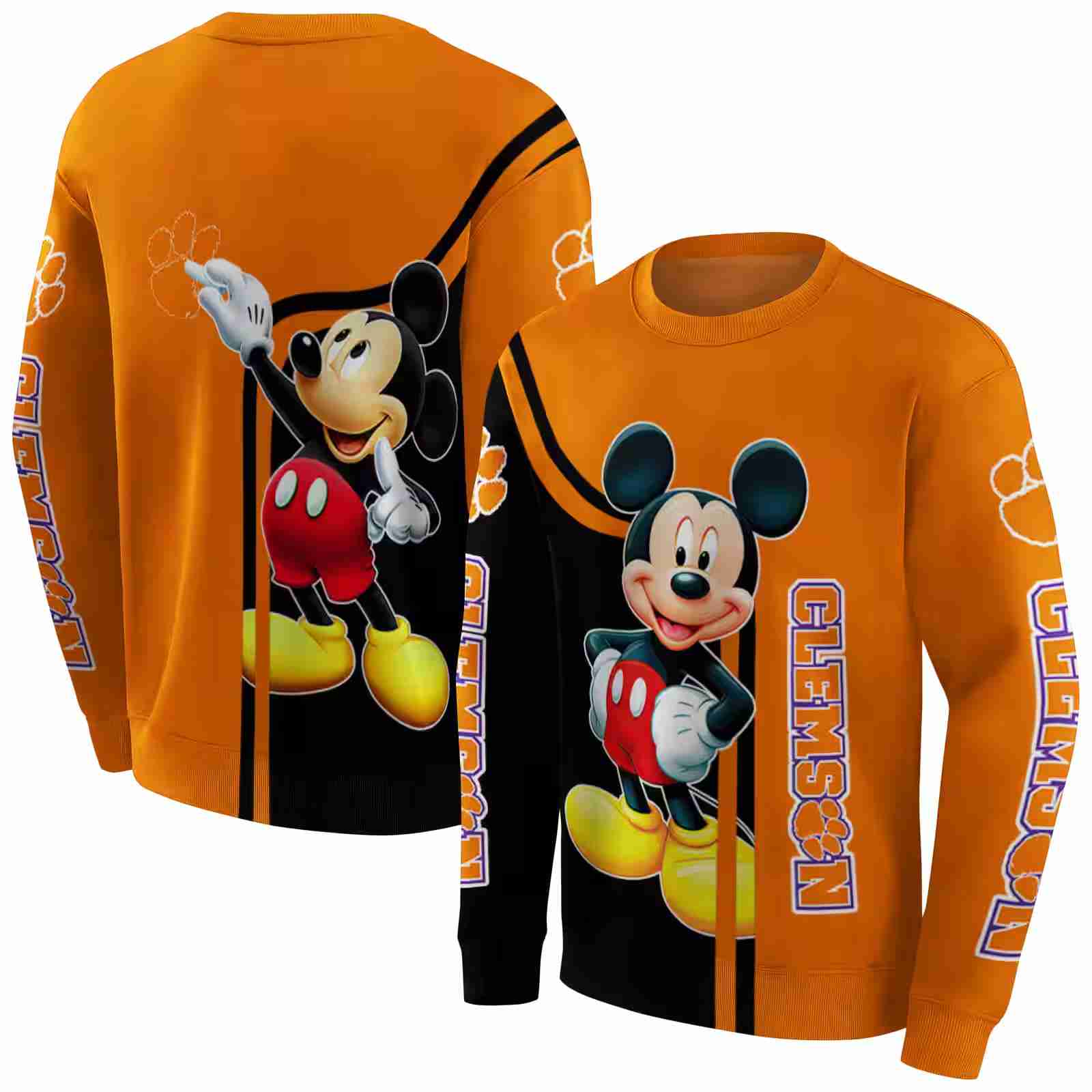 clemson tigers mickey mouse orange black hoodie premium grade