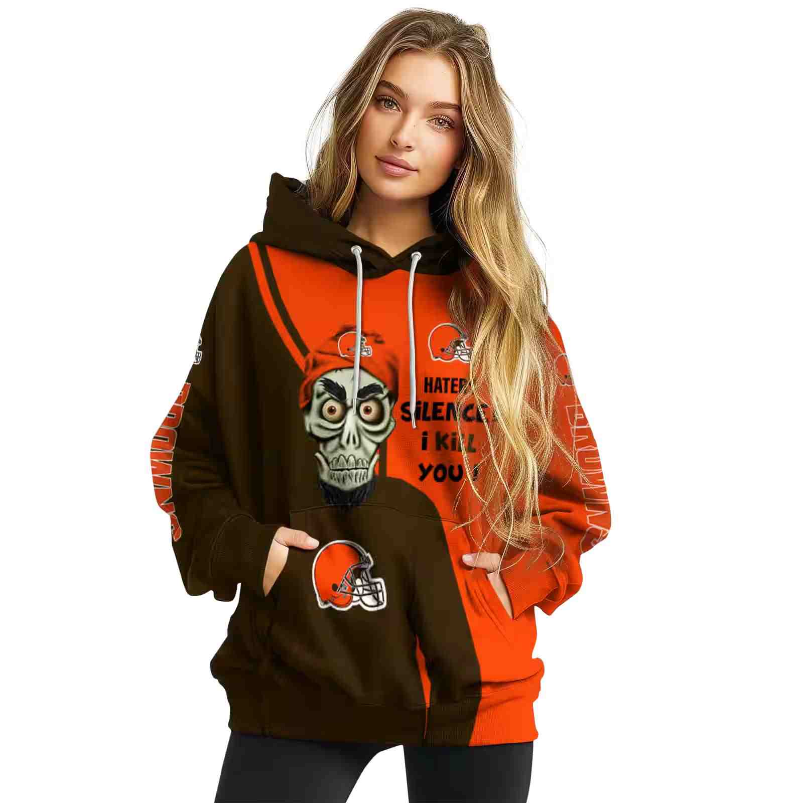 cleveland browns achmed skull brown hoodie high quality