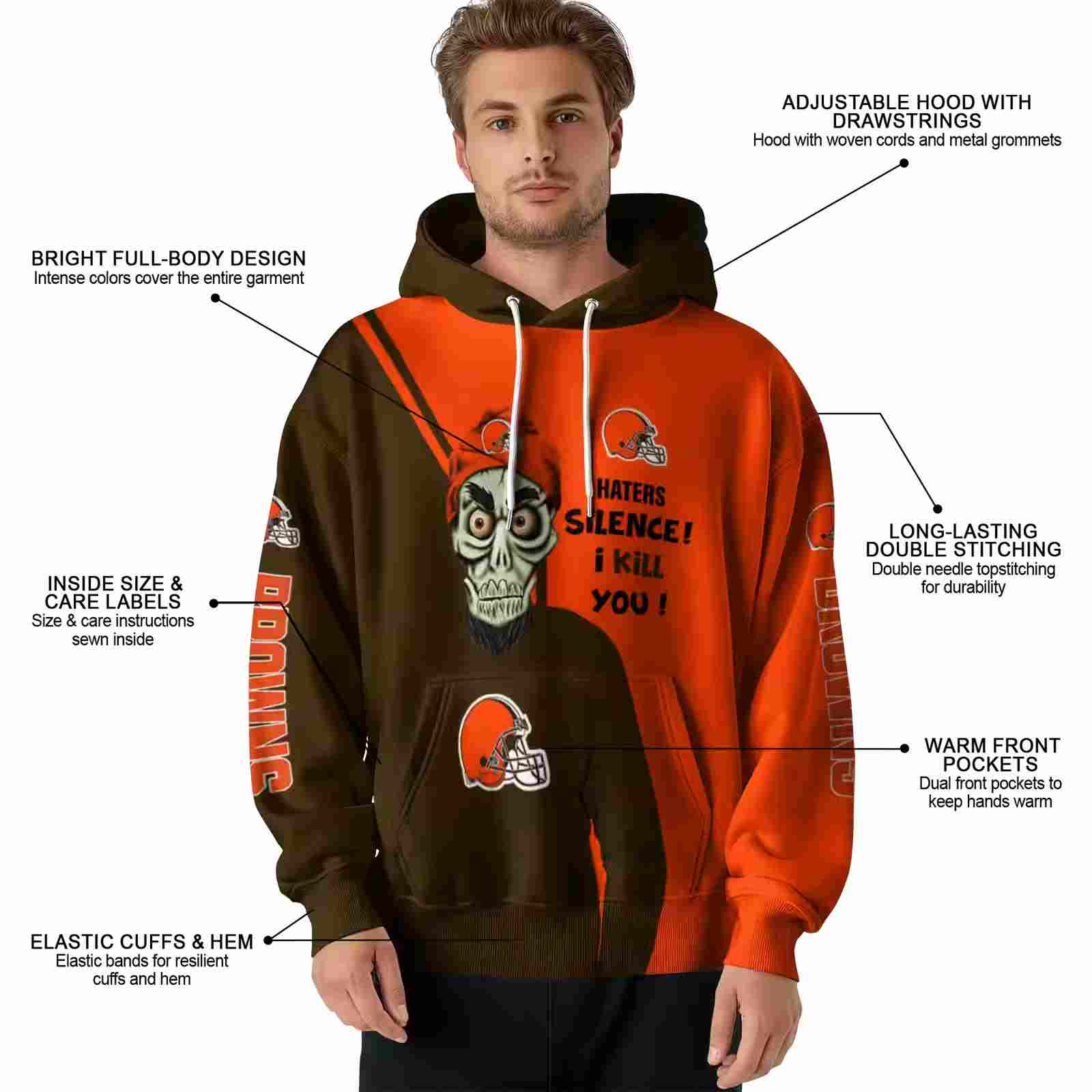 cleveland browns achmed skull brown hoodie latest model