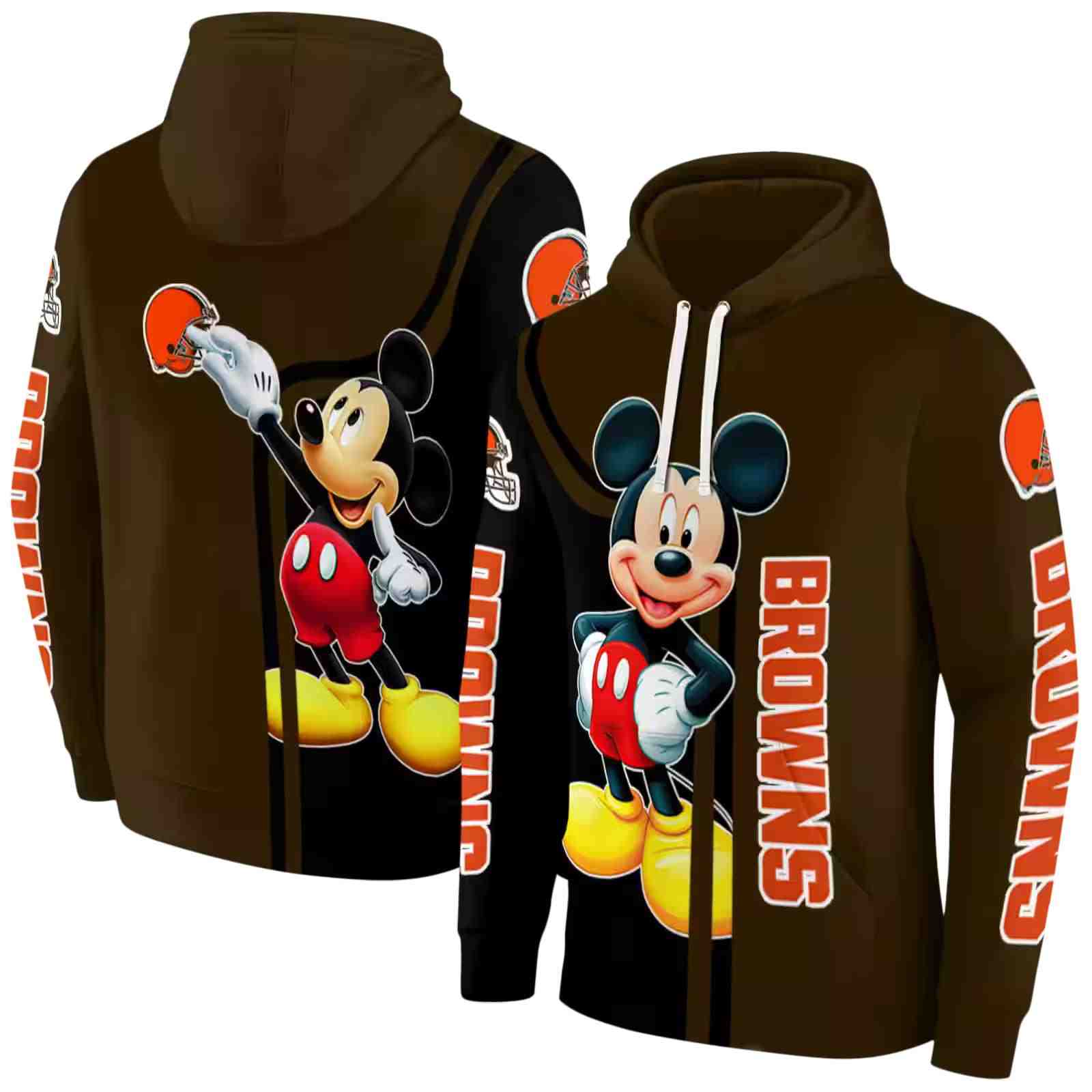 cleveland browns mickey mouse brown black hoodie fashion forward