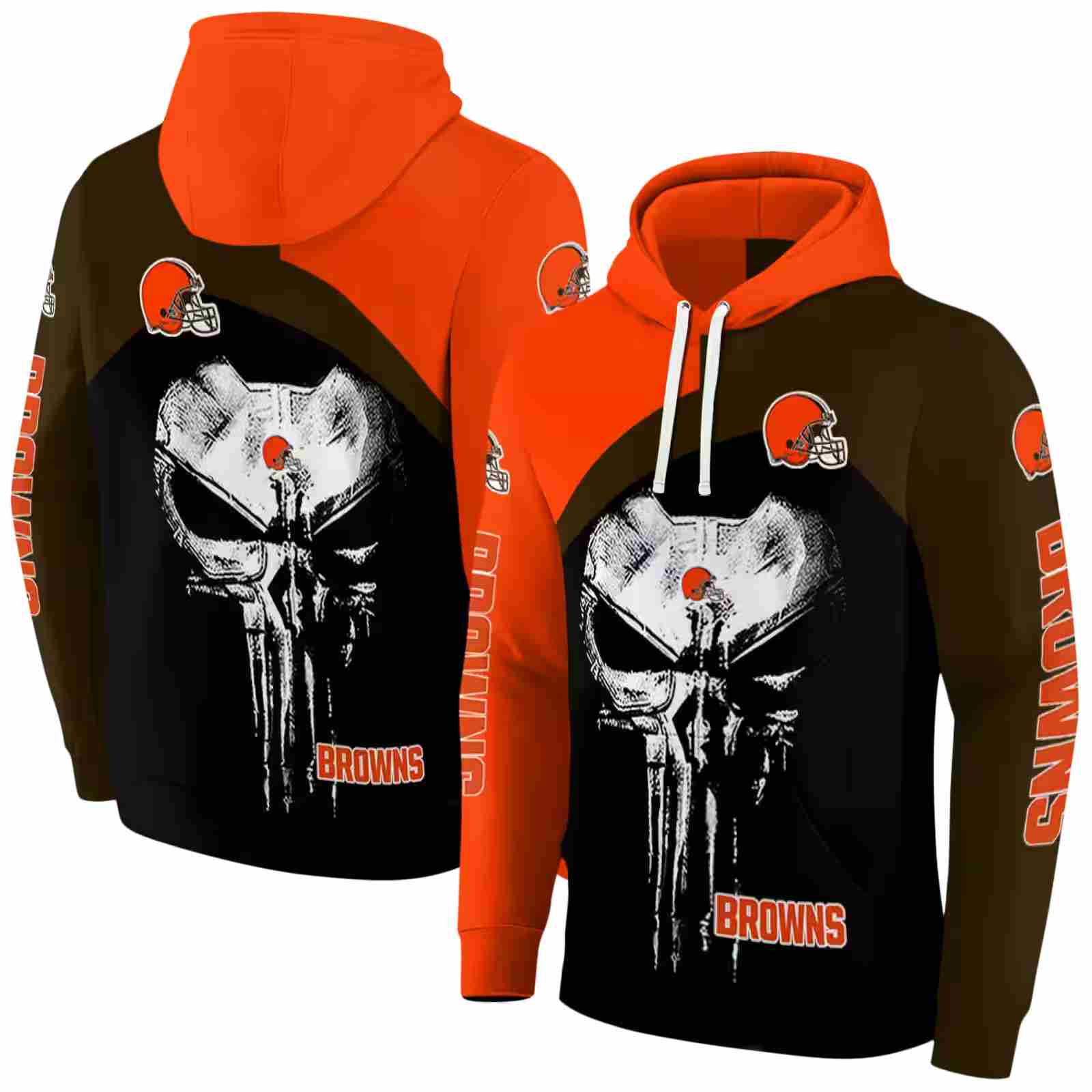 cleveland browns skull punisher orange black hoodie fashion forward