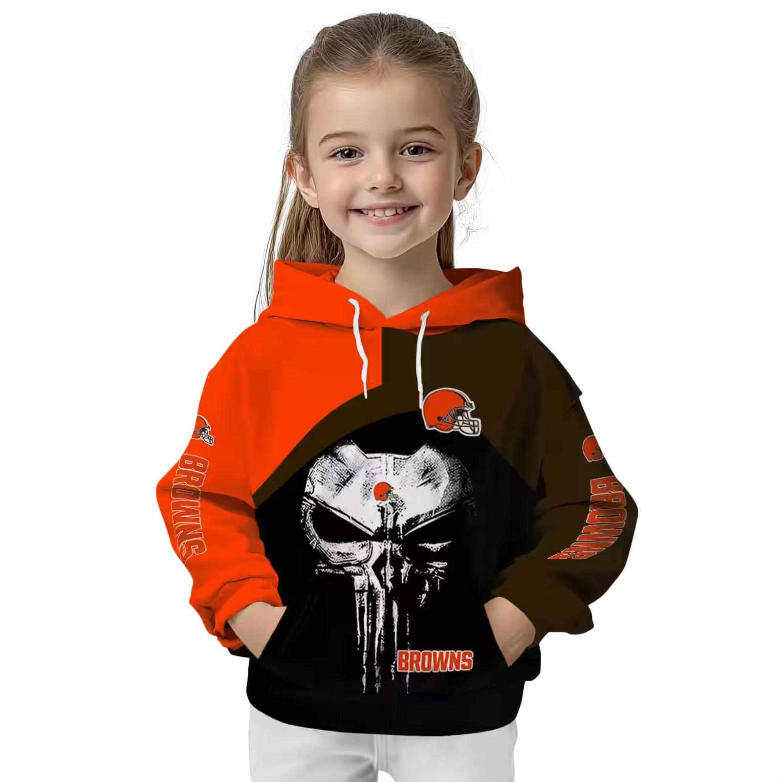 cleveland browns skull punisher orange black hoodie top rated