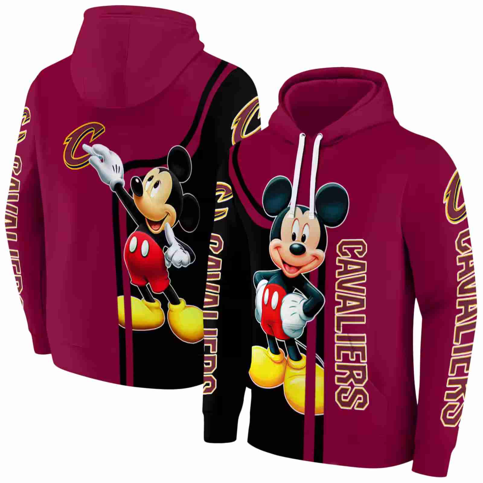 cleveland cavaliers mickey mouse wine black hoodie fashion forward