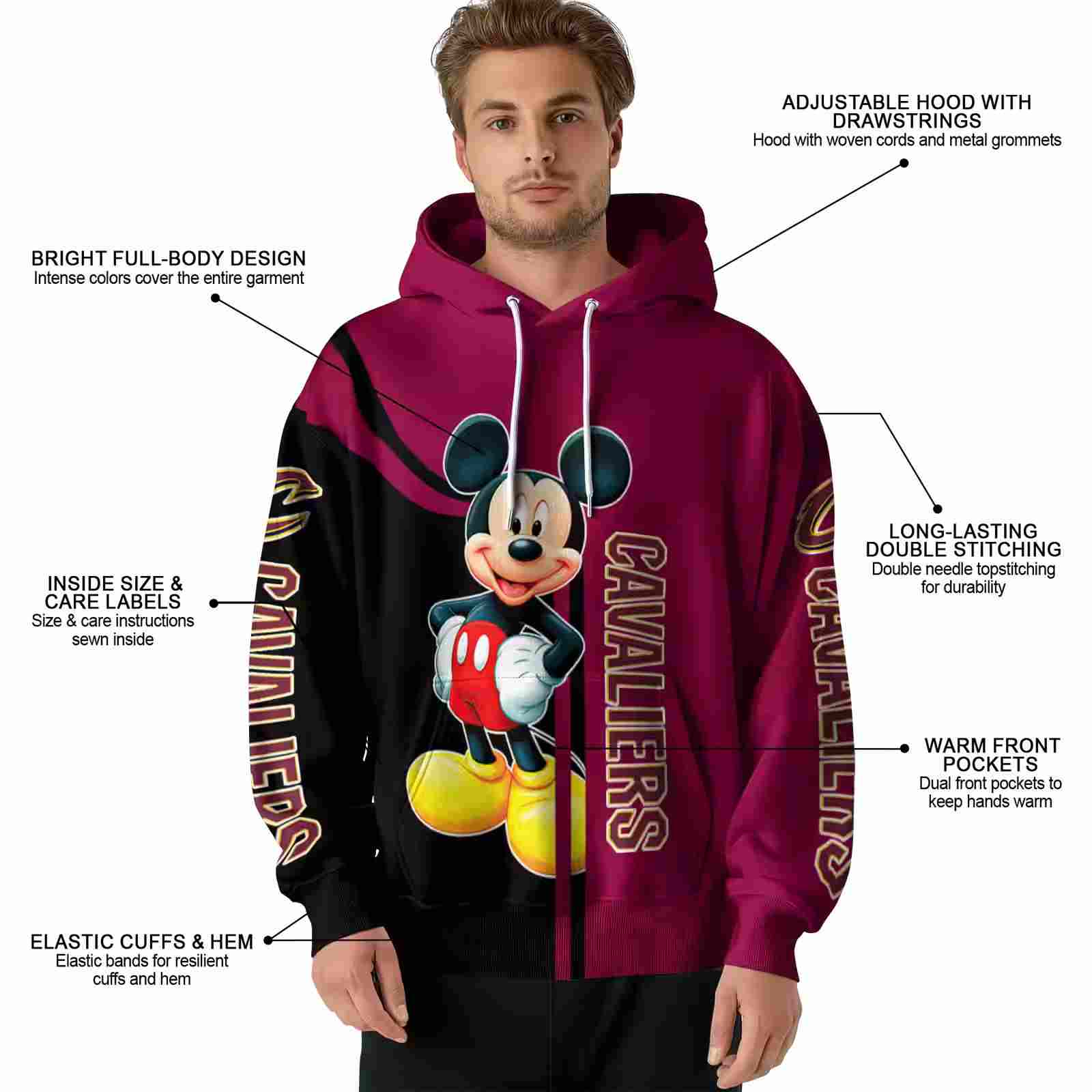 cleveland cavaliers mickey mouse wine black hoodie latest model