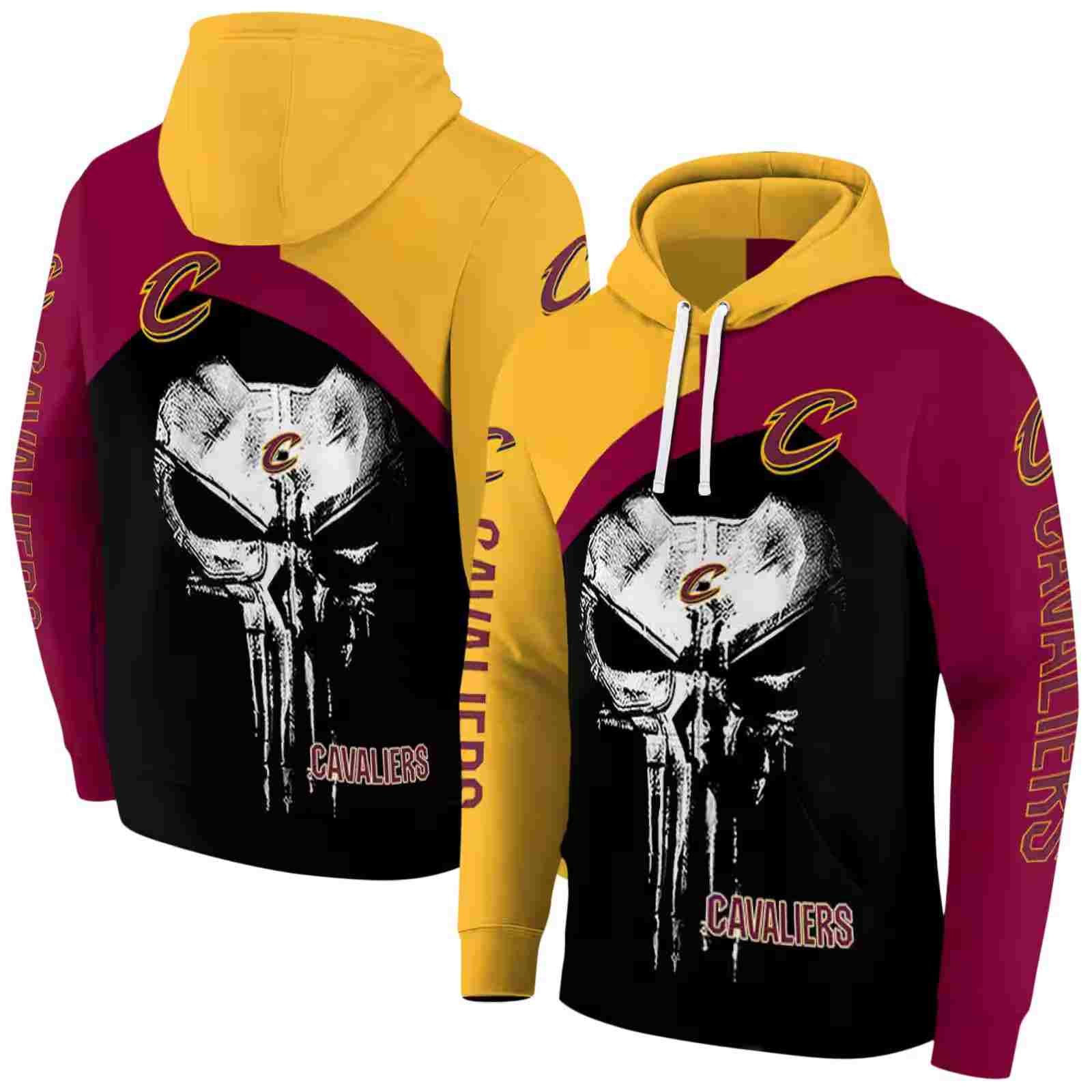 cleveland cavaliers skull punisher gold black hoodie fashion forward