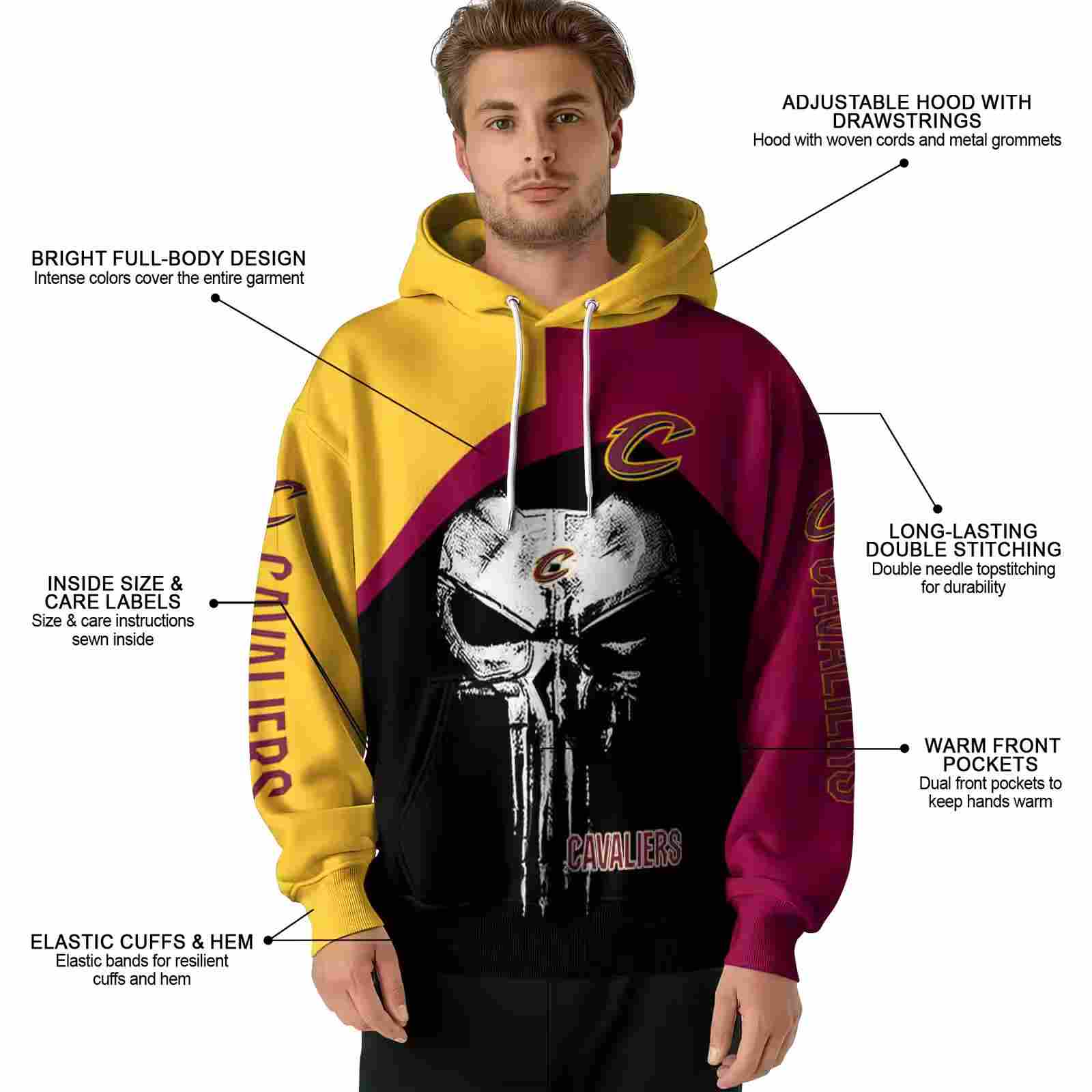 cleveland cavaliers skull punisher gold black hoodie latest model