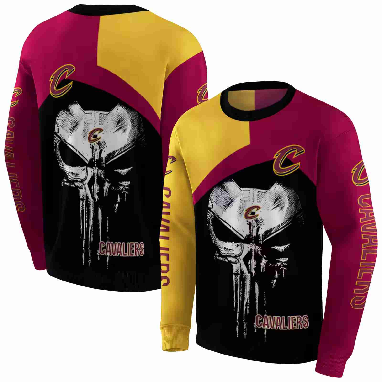 cleveland cavaliers skull punisher gold black hoodie premium grade