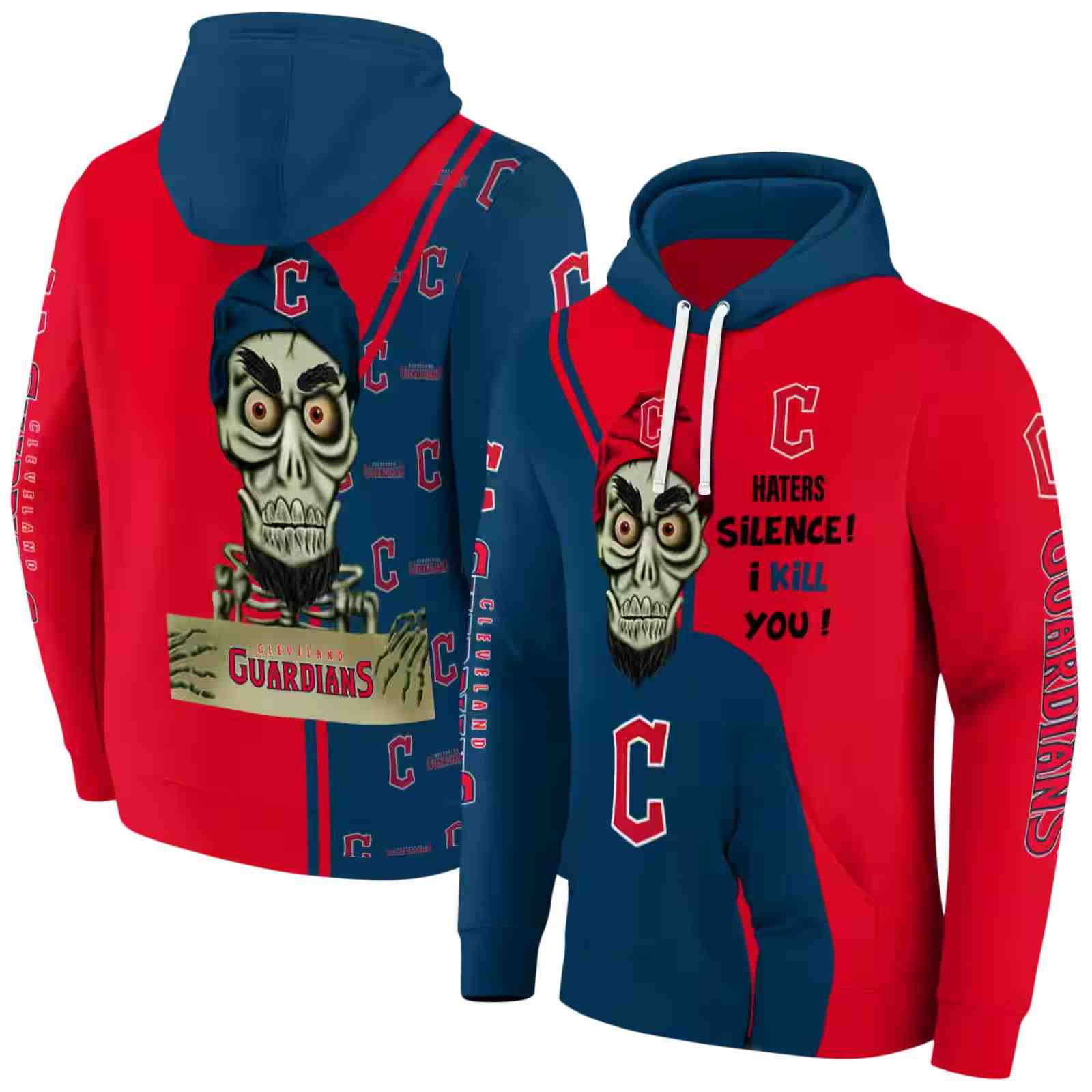 cleveland guardians achmed skull navy blue hoodie fashion forward