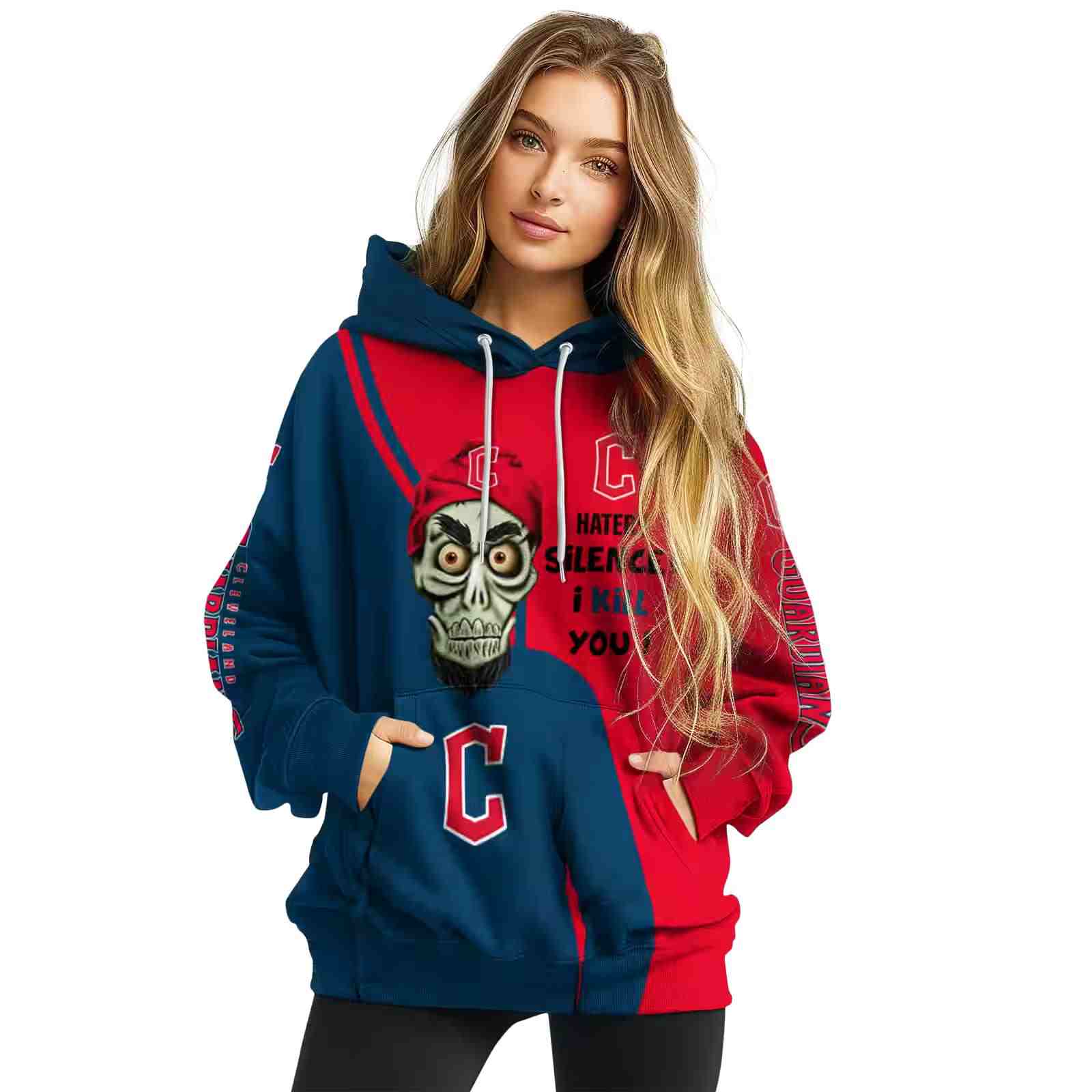 cleveland guardians achmed skull navy blue hoodie high quality