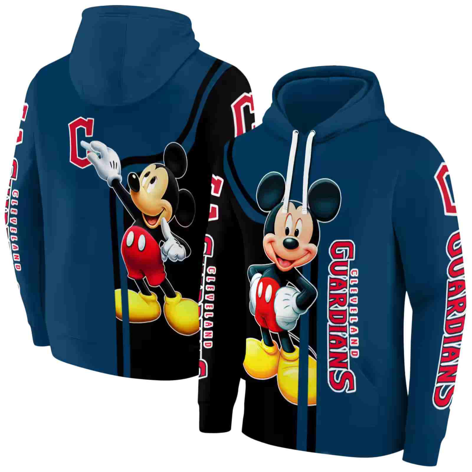 cleveland guardians mickey mouse navy blue black hoodie fashion forward