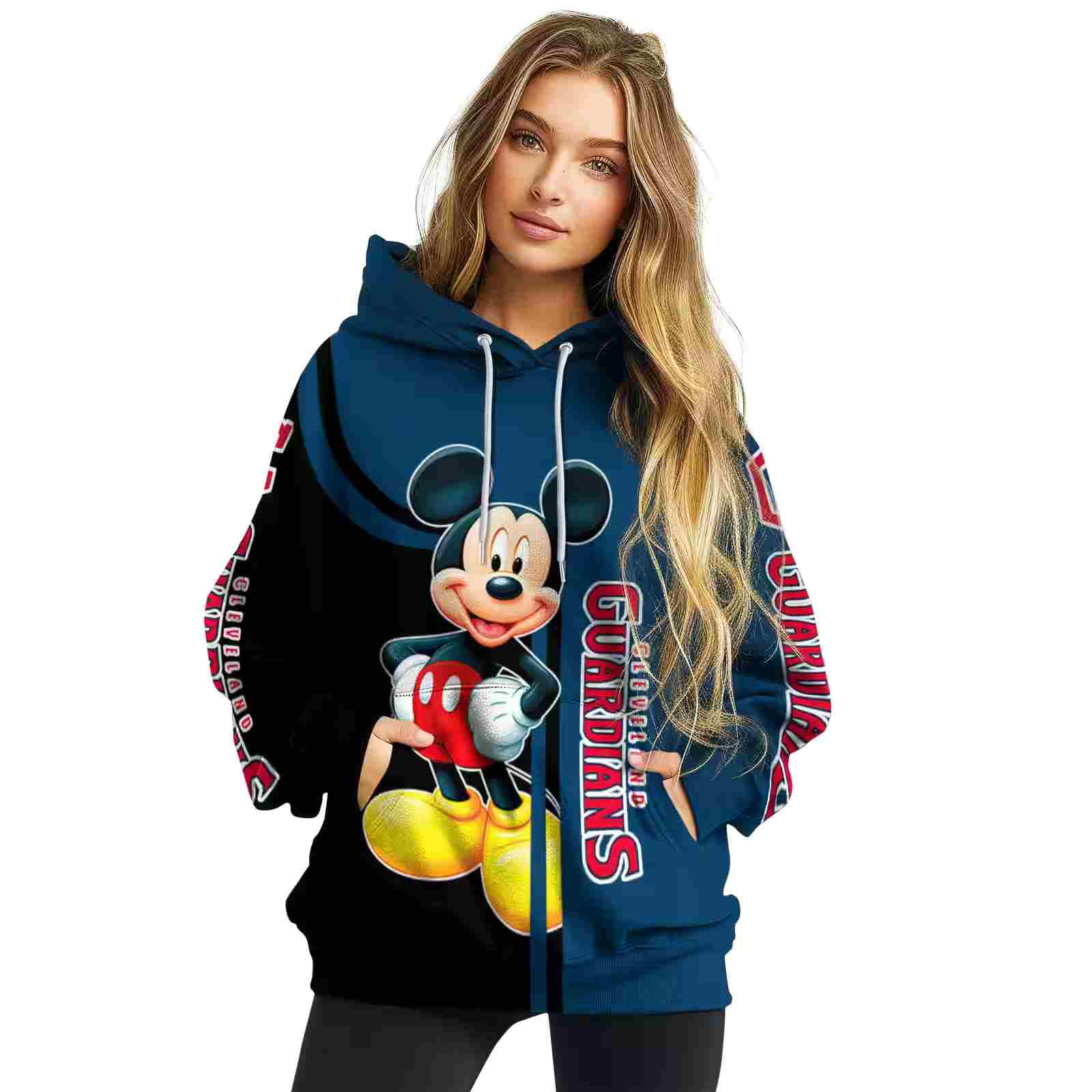 cleveland guardians mickey mouse navy blue black hoodie high quality