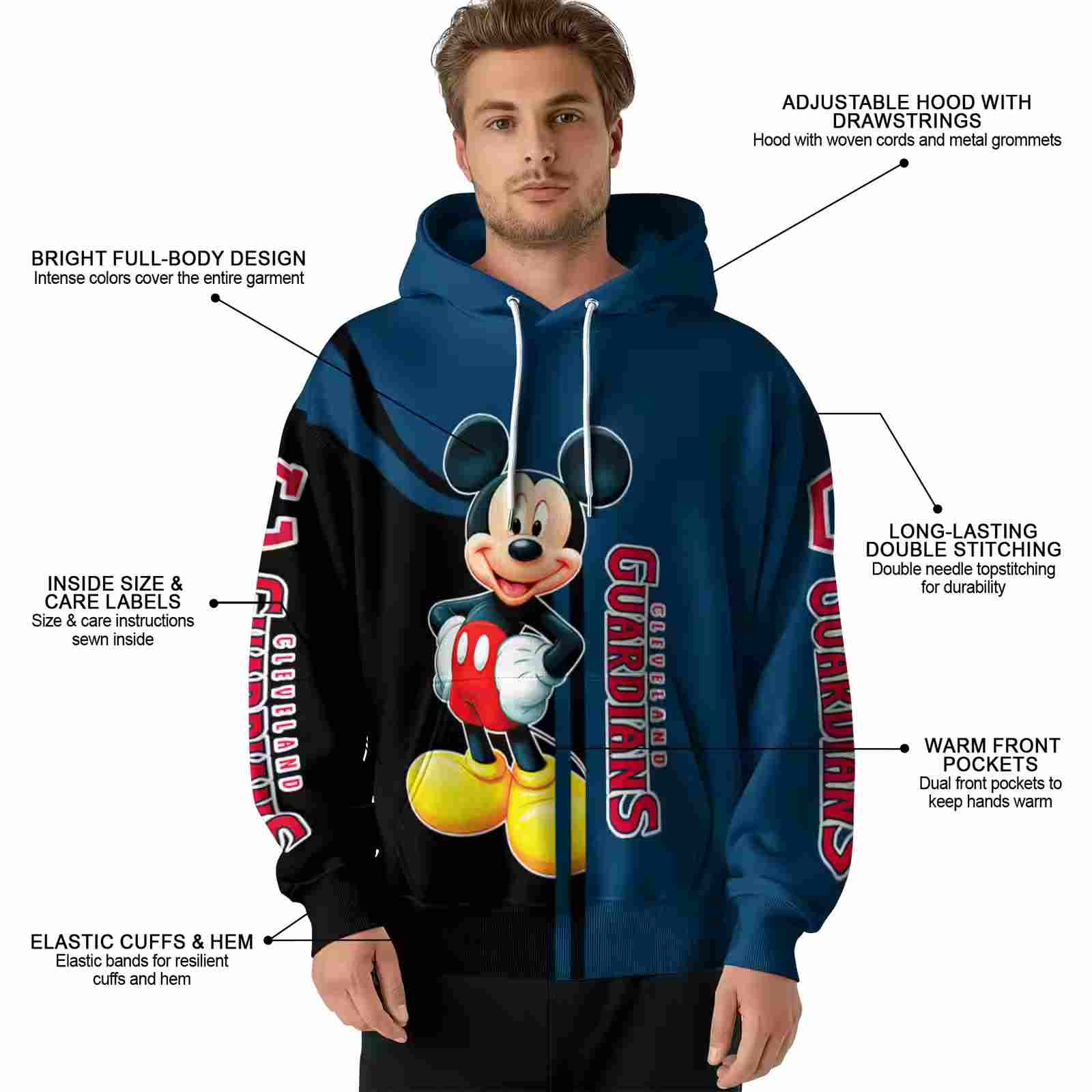 cleveland guardians mickey mouse navy blue black hoodie latest model