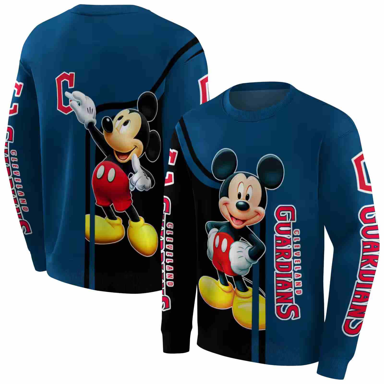 cleveland guardians mickey mouse navy blue black hoodie premium grade