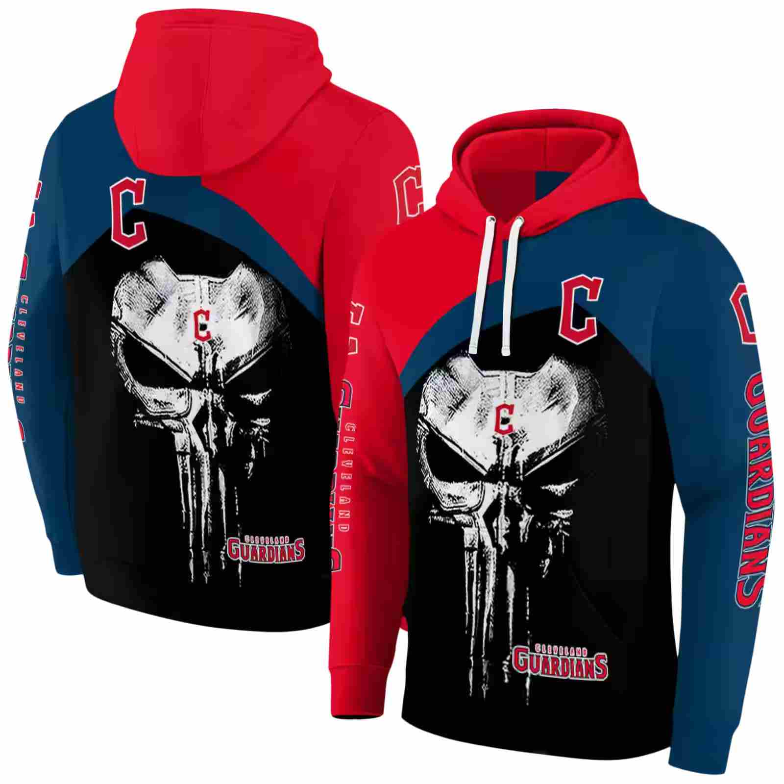 cleveland guardians skull punisher red black hoodie fashion forward