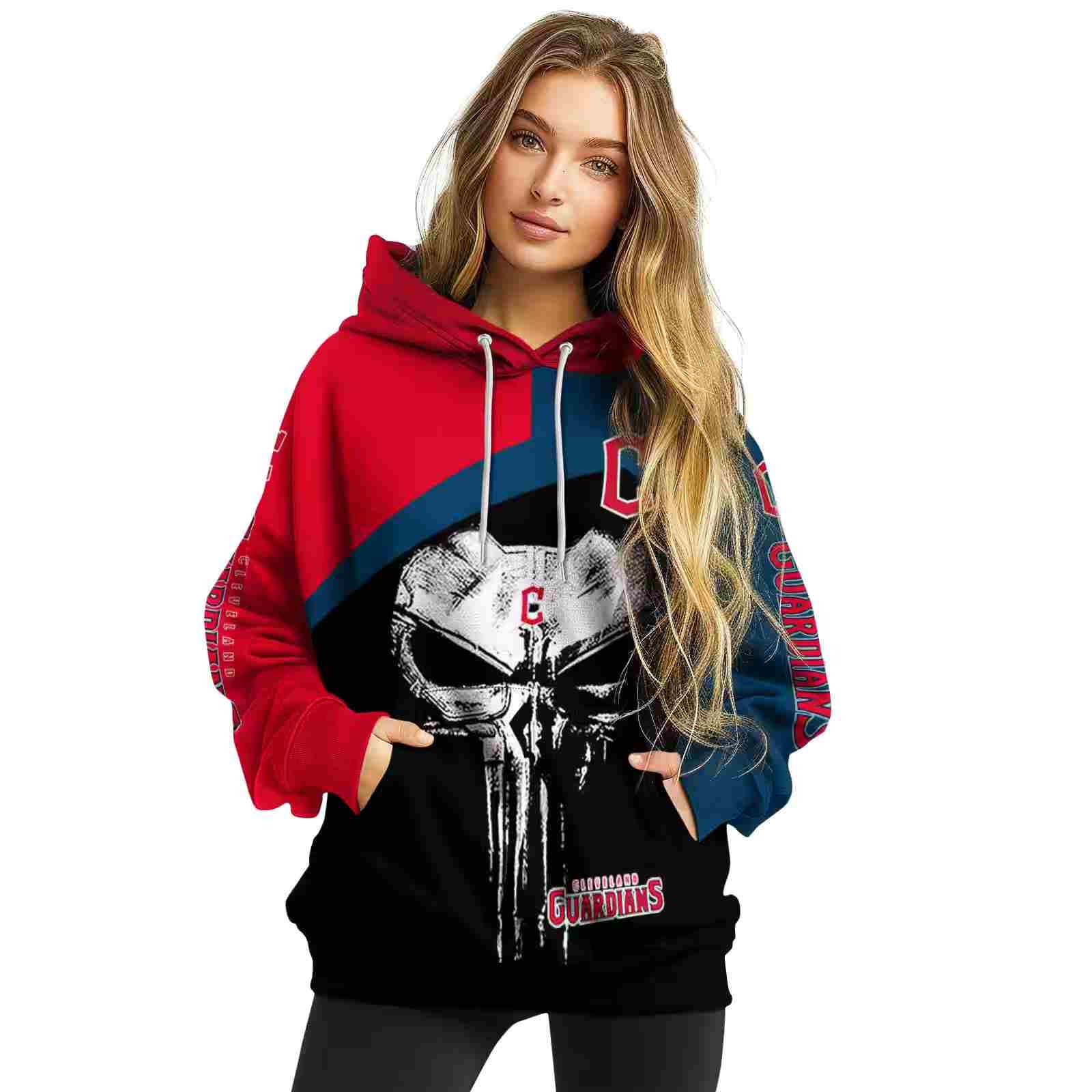 cleveland guardians skull punisher red black hoodie high quality