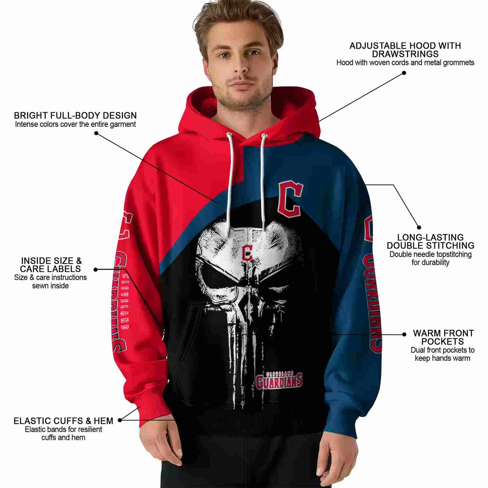 cleveland guardians skull punisher red black hoodie latest model