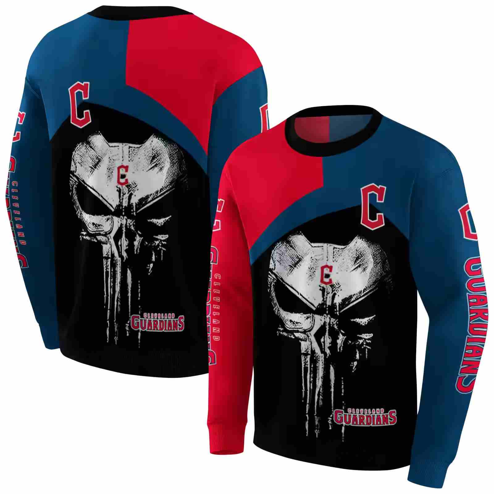 cleveland guardians skull punisher red black hoodie premium grade