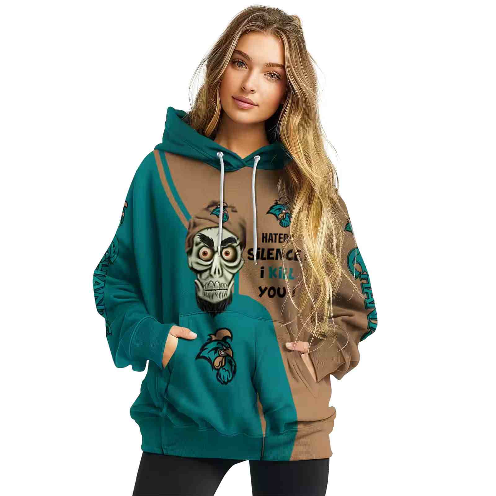coastal carolina chanticleers achmed skull green hoodie high quality