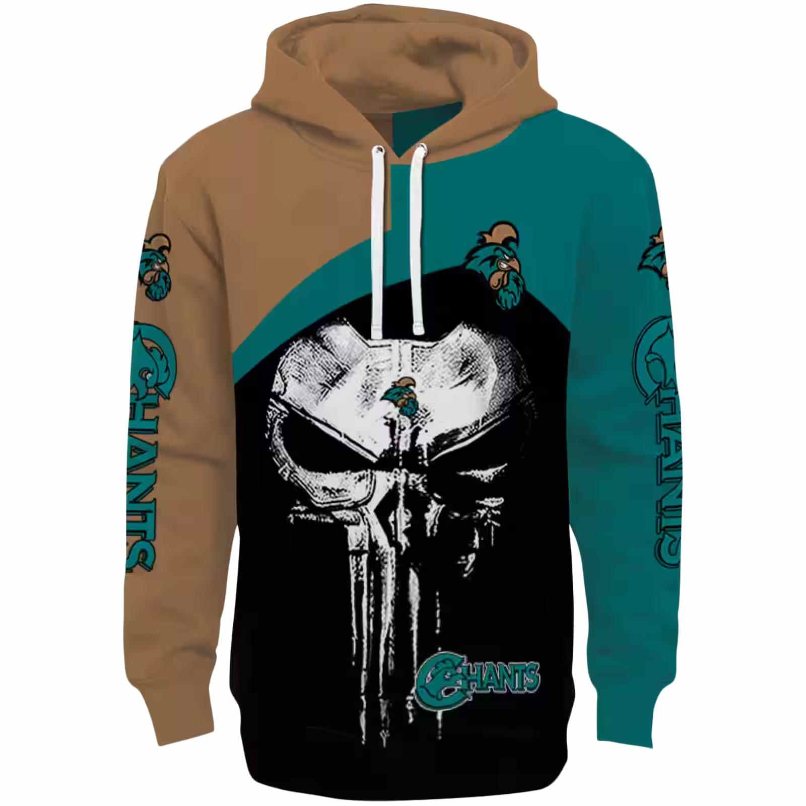 coastal carolina chanticleers skull punisher gold black hoodie best selling