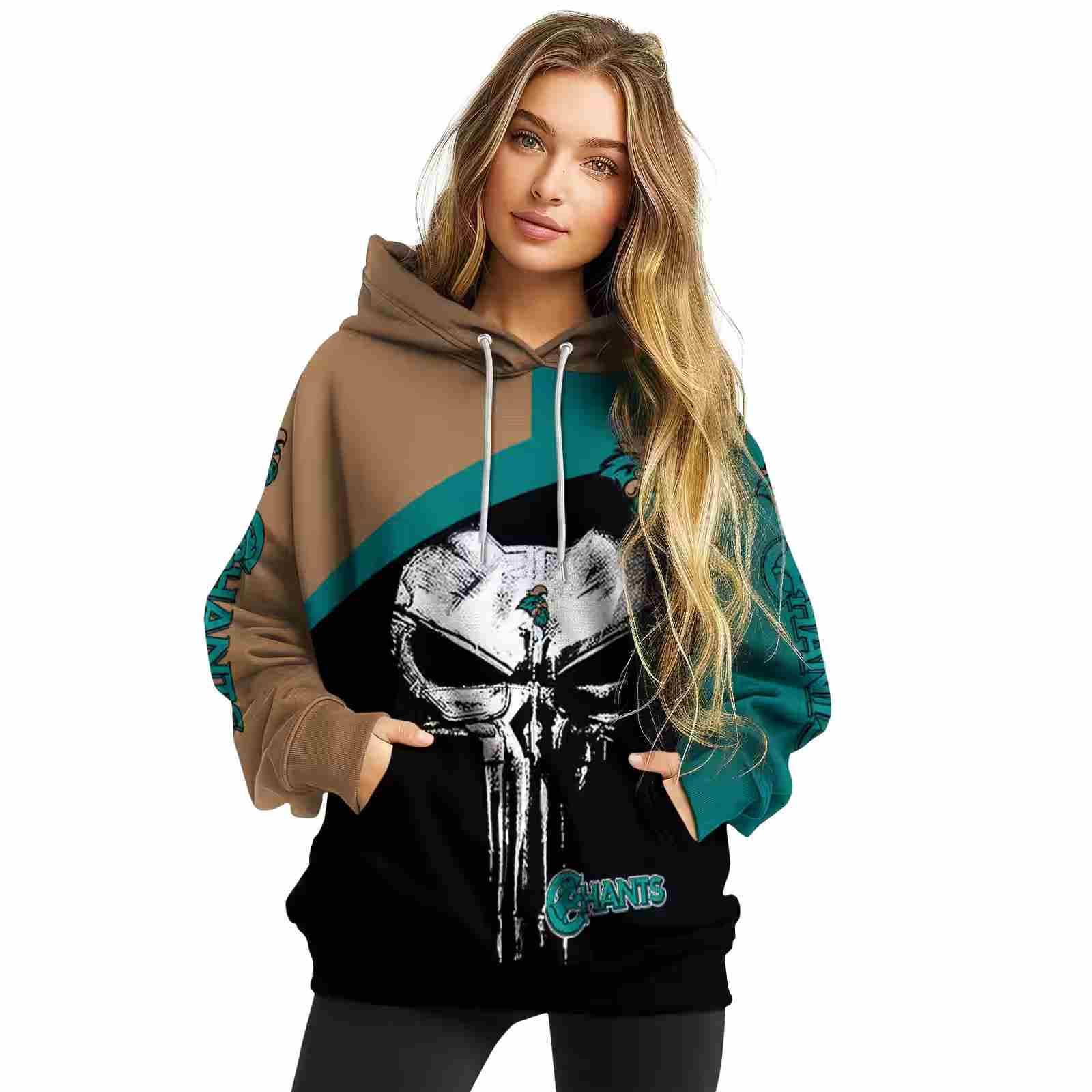 coastal carolina chanticleers skull punisher gold black hoodie high quality