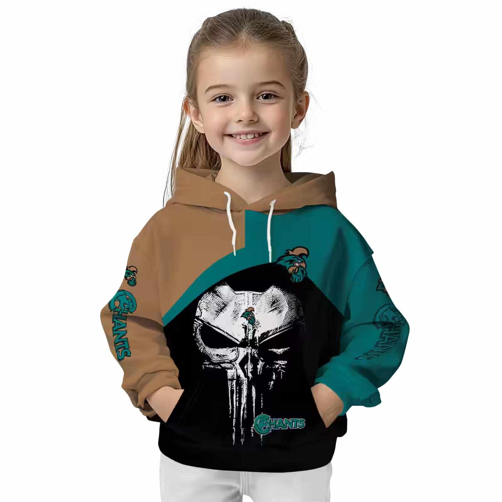 coastal carolina chanticleers skull punisher gold black hoodie top rated