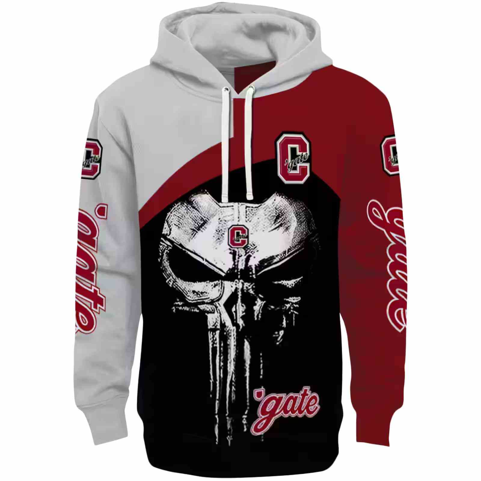 Colgate Raiders Skull Punisher Gray Black Hoodie