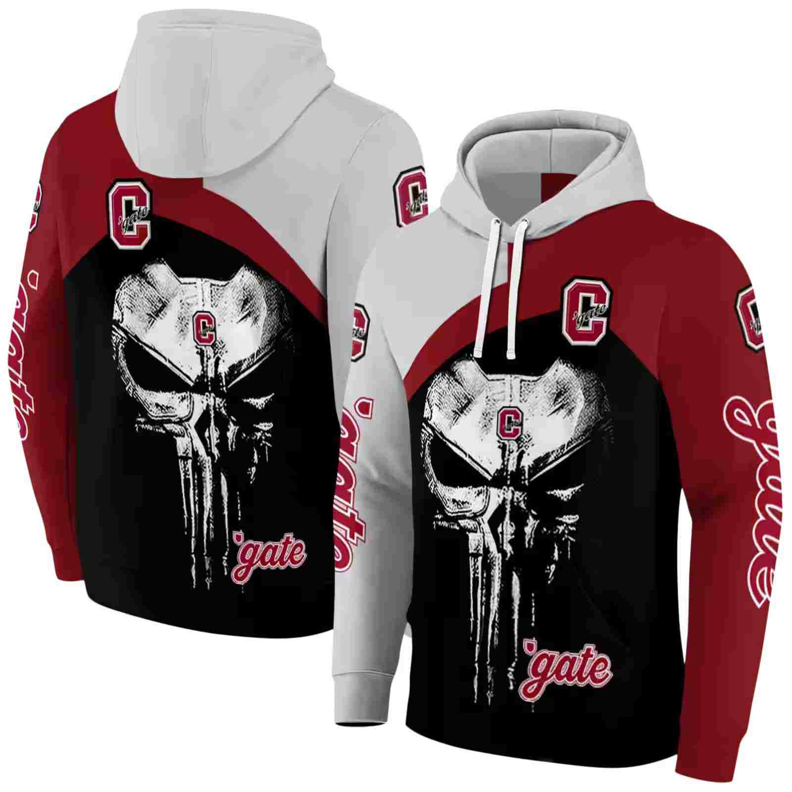 colgate raiders skull punisher gray black hoodie fashion forward