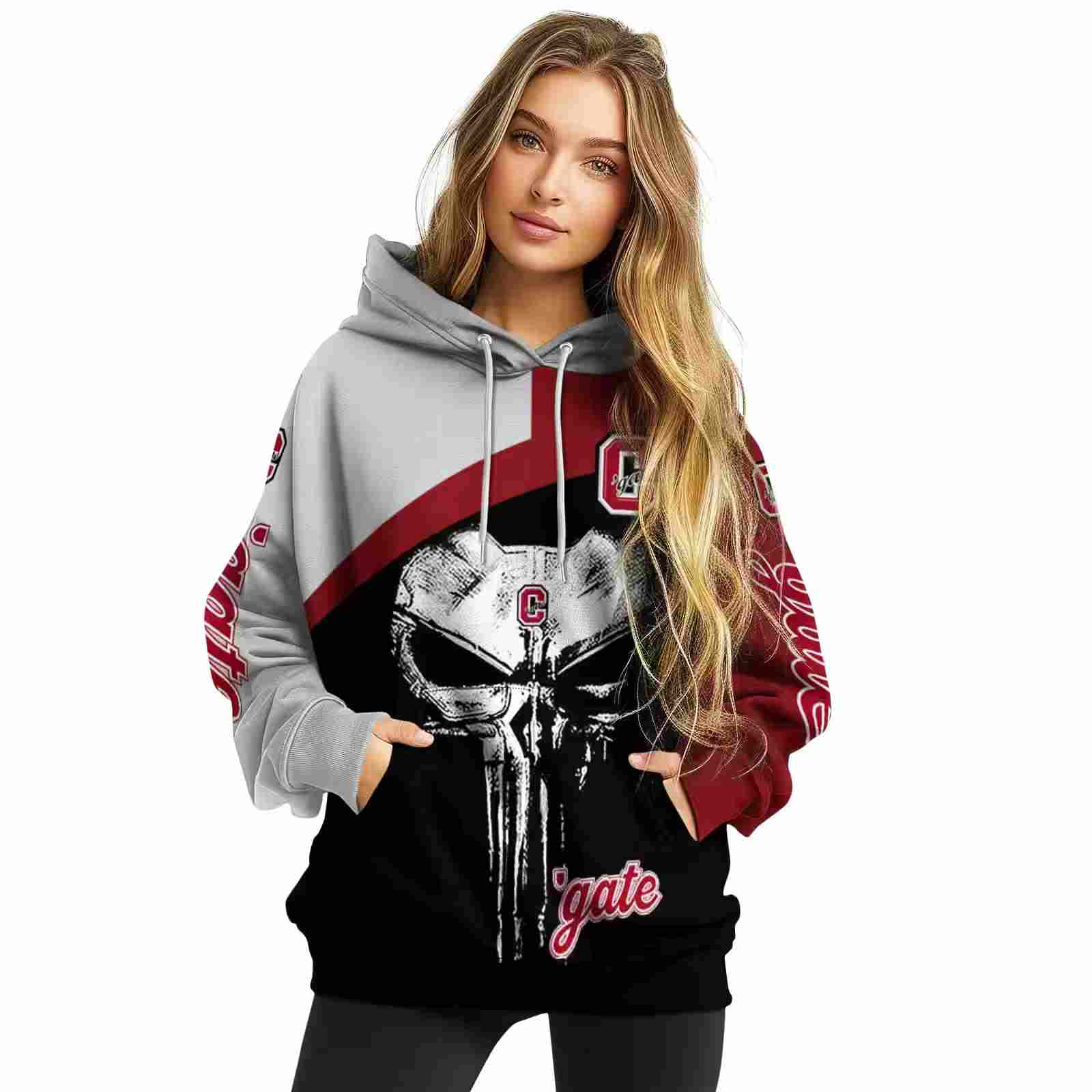 colgate raiders skull punisher gray black hoodie high quality