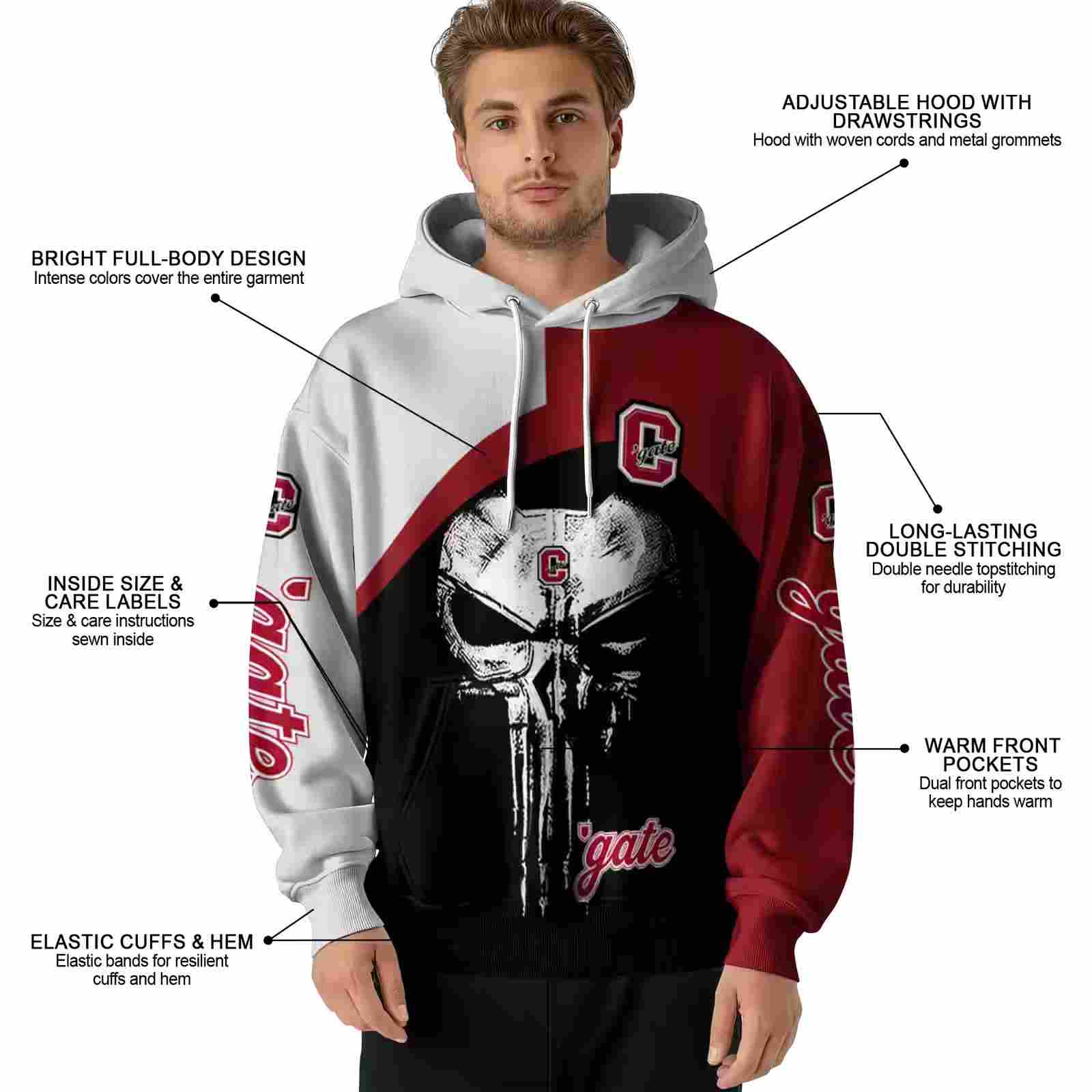 colgate raiders skull punisher gray black hoodie latest model