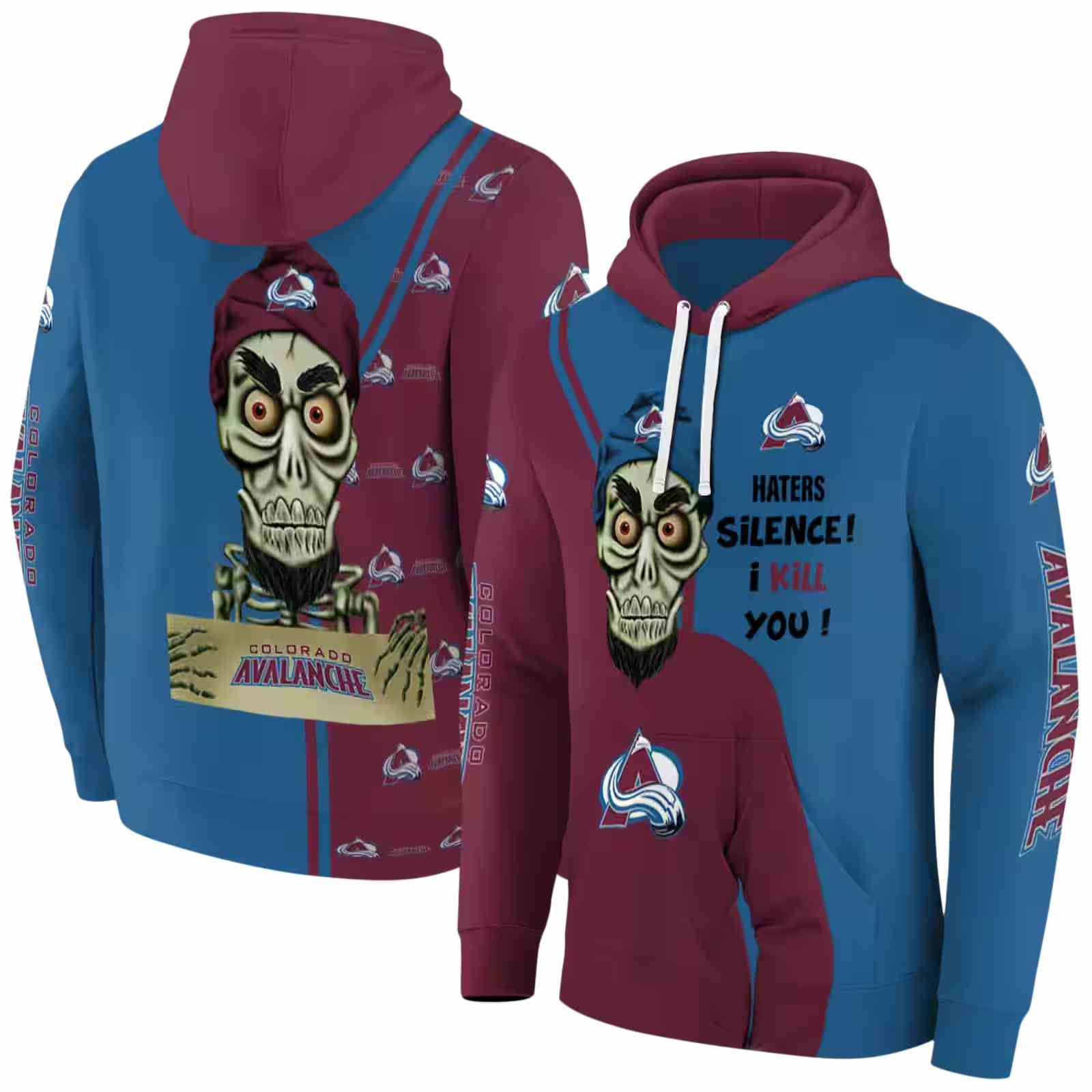 colorado avalanche achmed skull burgundy hoodie fashion forward