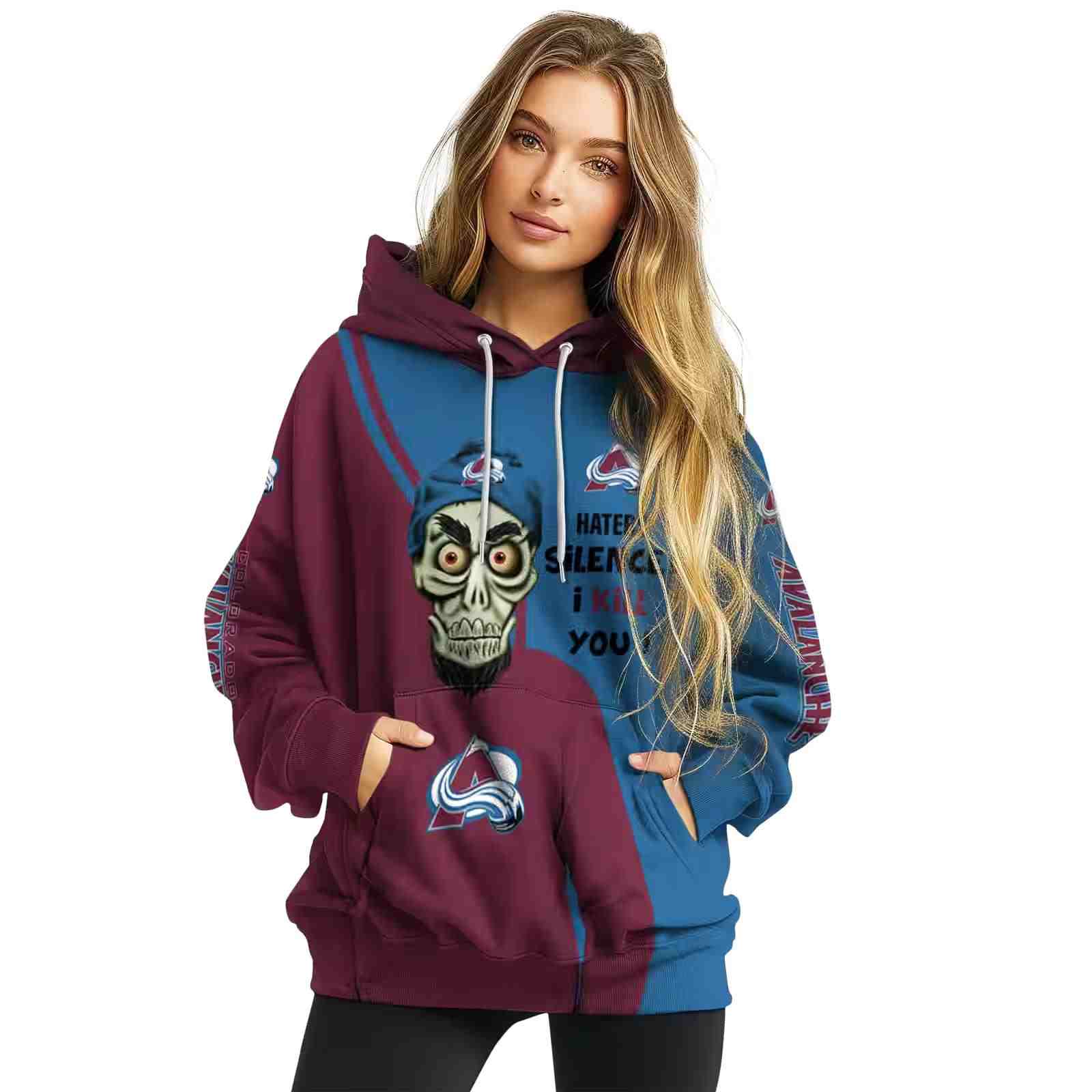 colorado avalanche achmed skull burgundy hoodie high quality