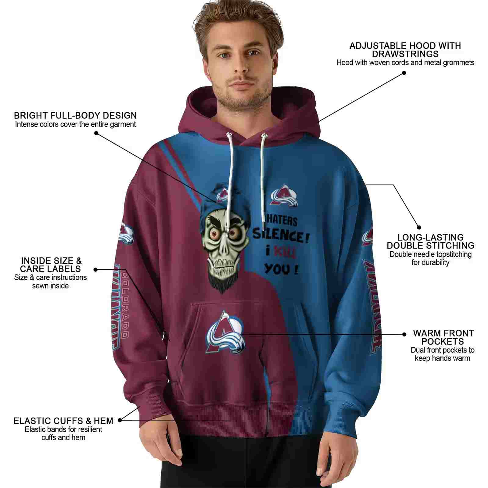 colorado avalanche achmed skull burgundy hoodie latest model