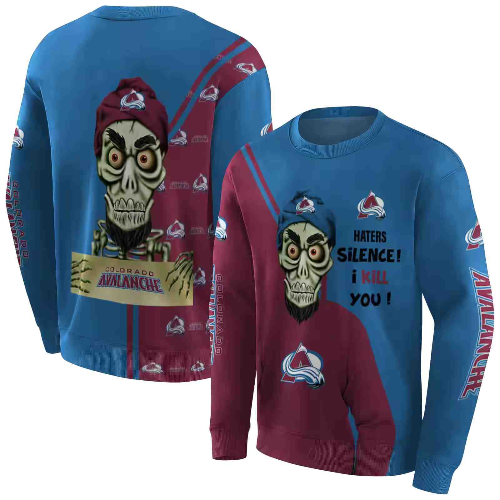 colorado avalanche achmed skull burgundy hoodie premium grade