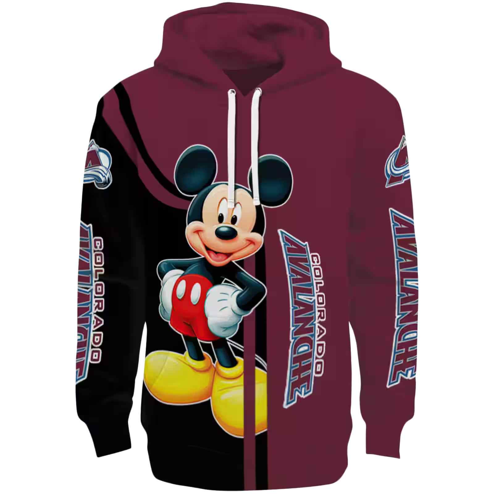 Colorado Avalanche Mickey Mouse Burgundy Black Hoodie