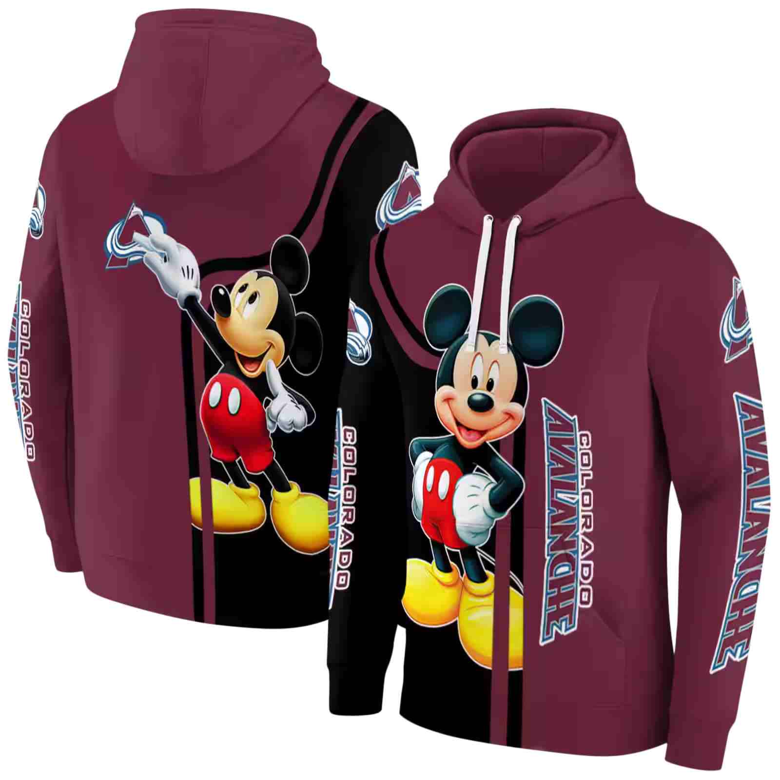 colorado avalanche mickey mouse burgundy black hoodie fashion forward