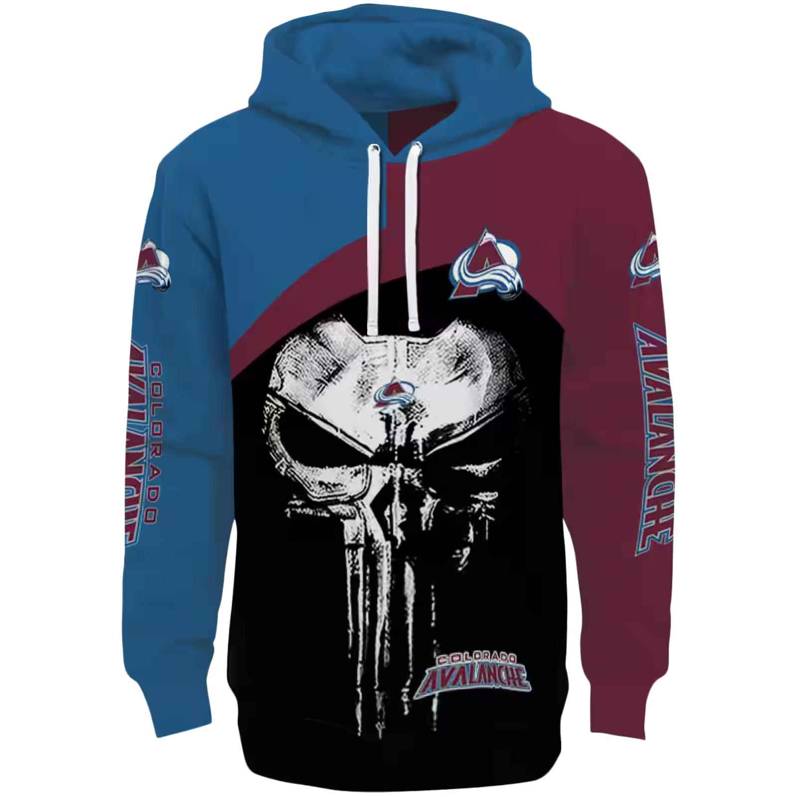 Colorado Avalanche Skull Punisher Blue Black Hoodie